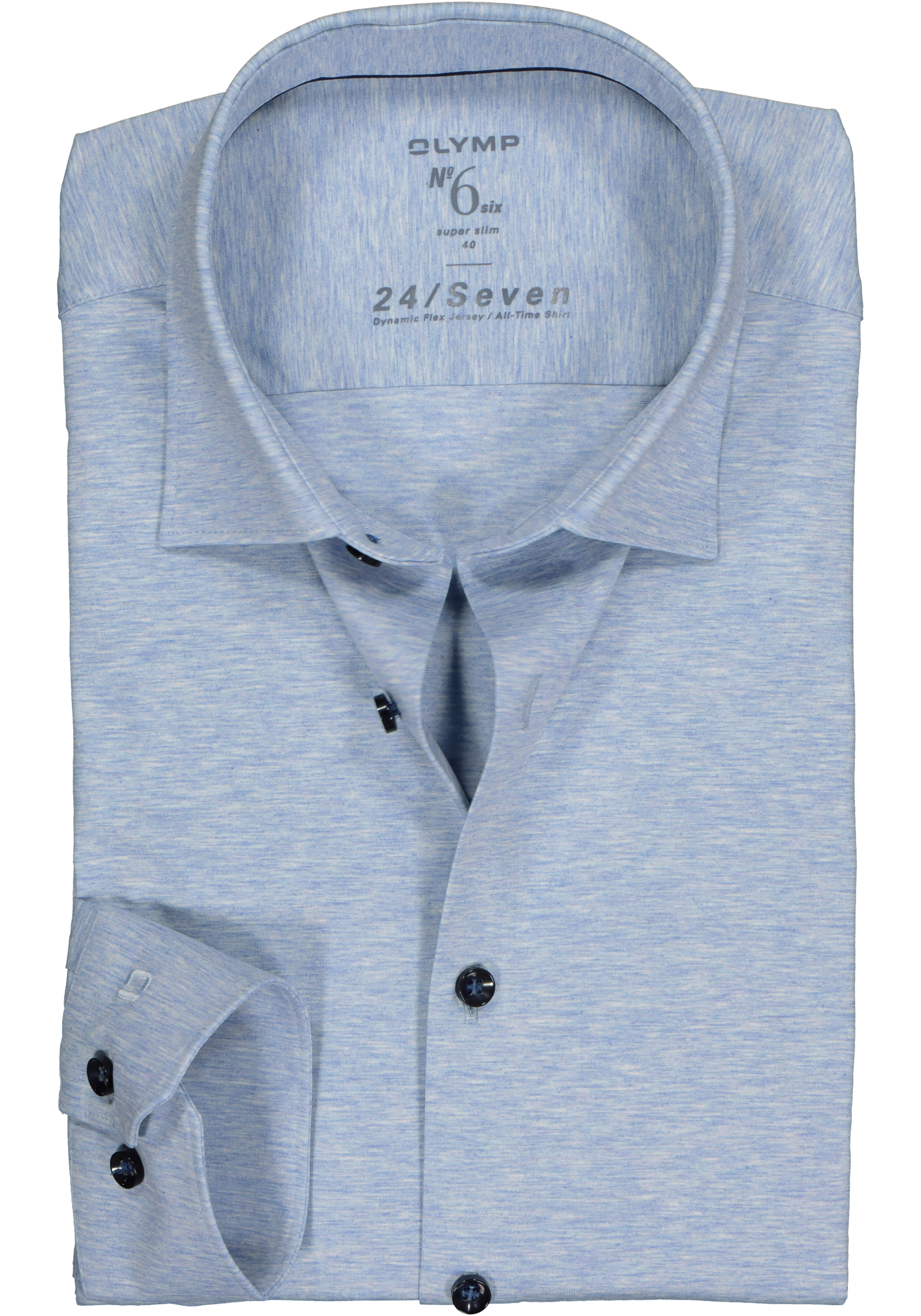 OLYMP No. Six 24/Seven super slim fit overhemd, tricot, lichtblauw
