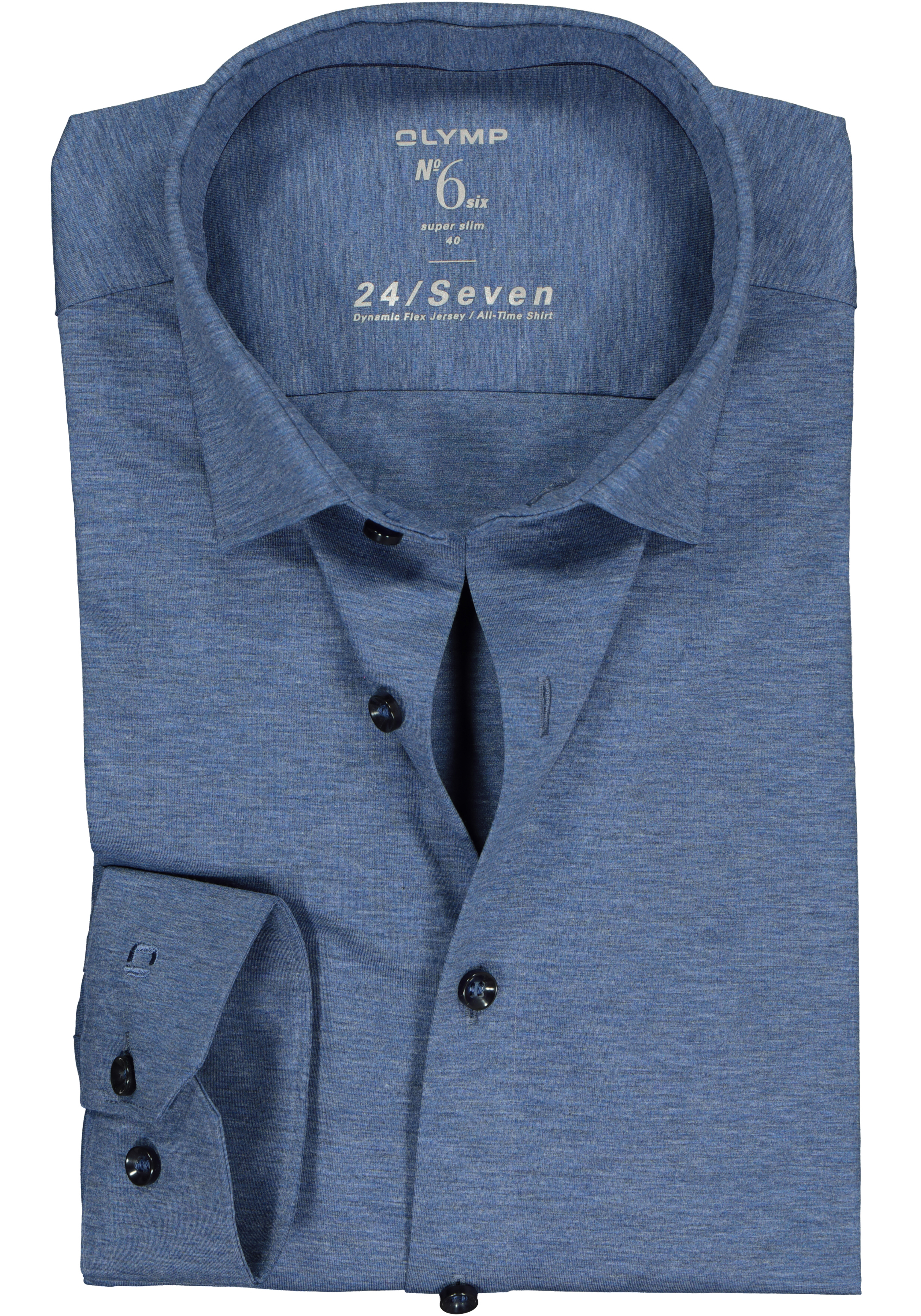 OLYMP No. Six 24/Seven super slim fit overhemd, tricot, middenblauw