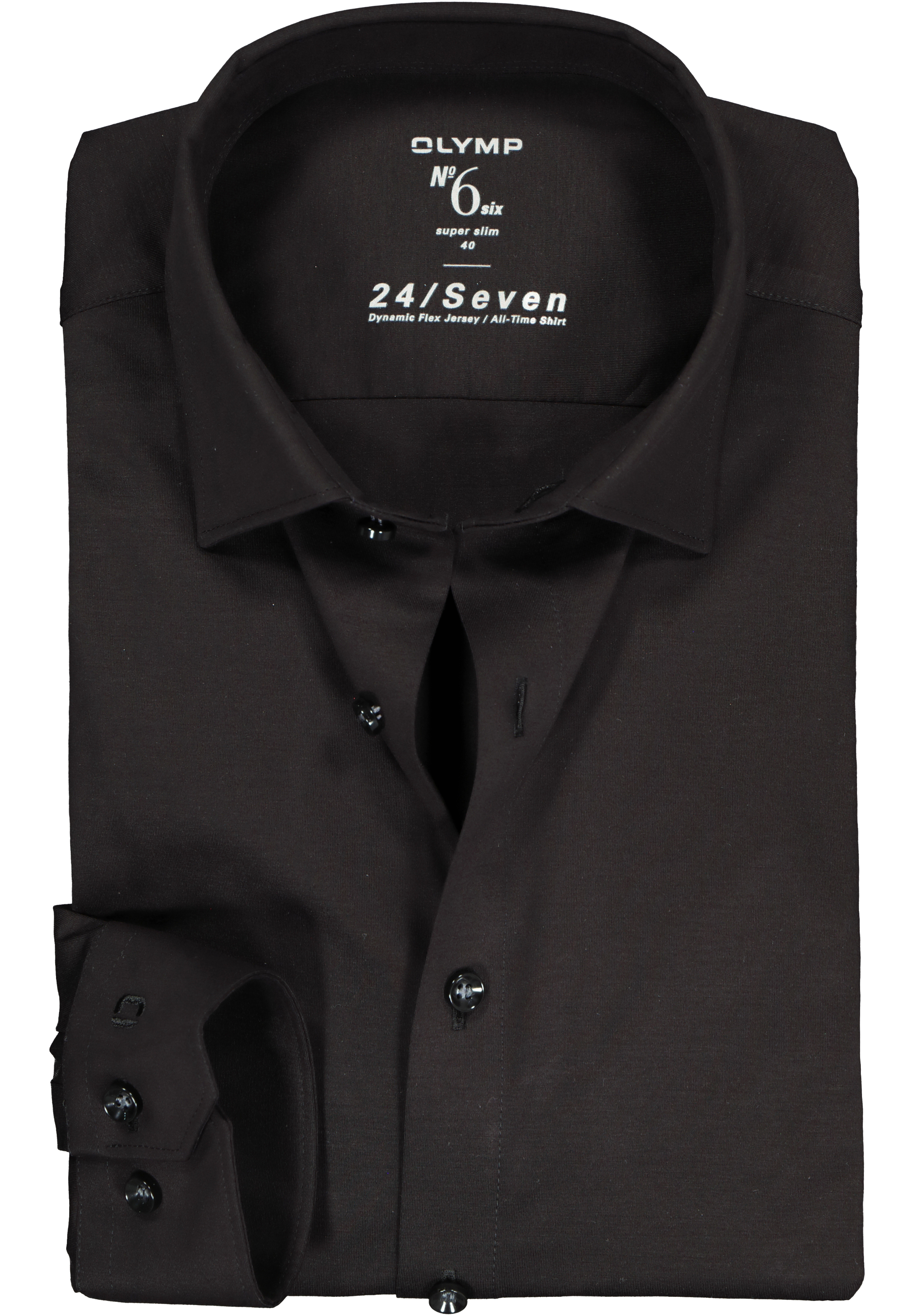 OLYMP No. Six 24/Seven super slim fit overhemd, tricot, zwart