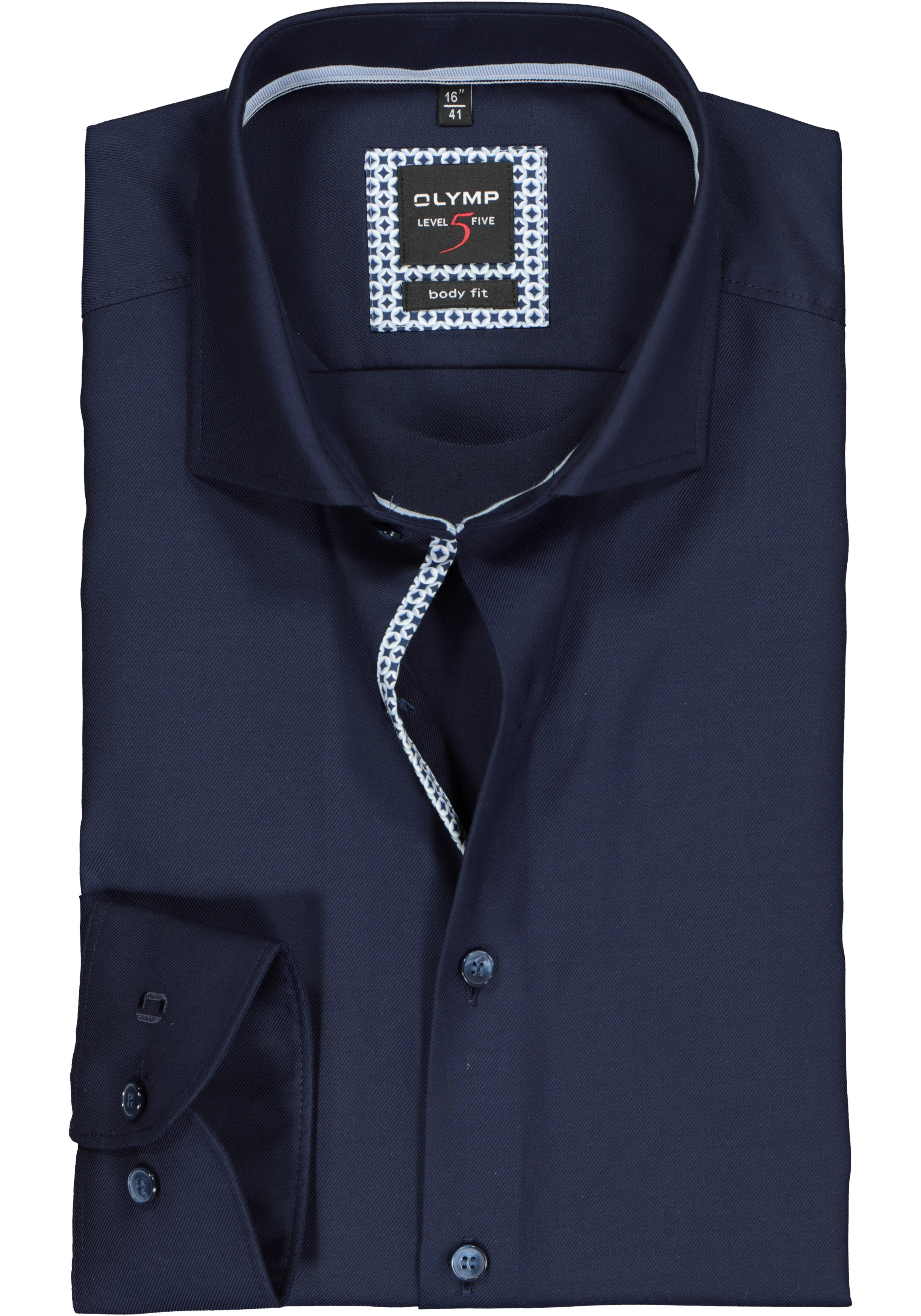 OLYMP Level 5 body fit overhemd, mouwlengte 7, nachtblauw twill (contrast)