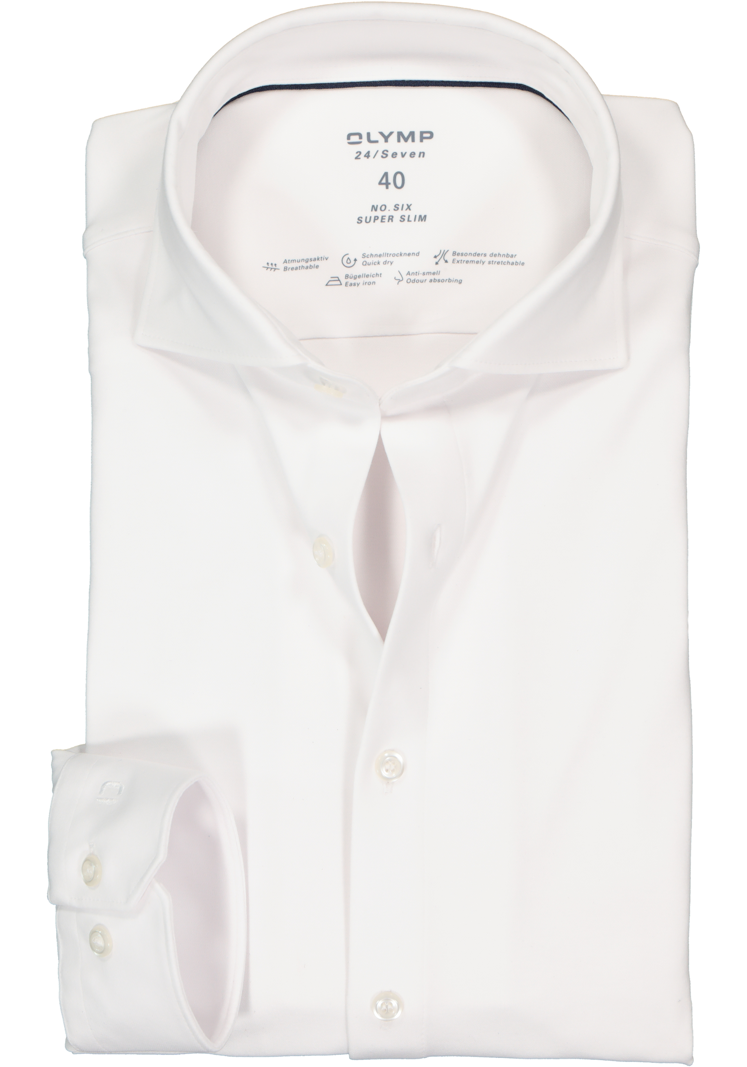 OLYMP No. 6 super slim fit overhemd 24/7, mouwlengte 7, wit pique
