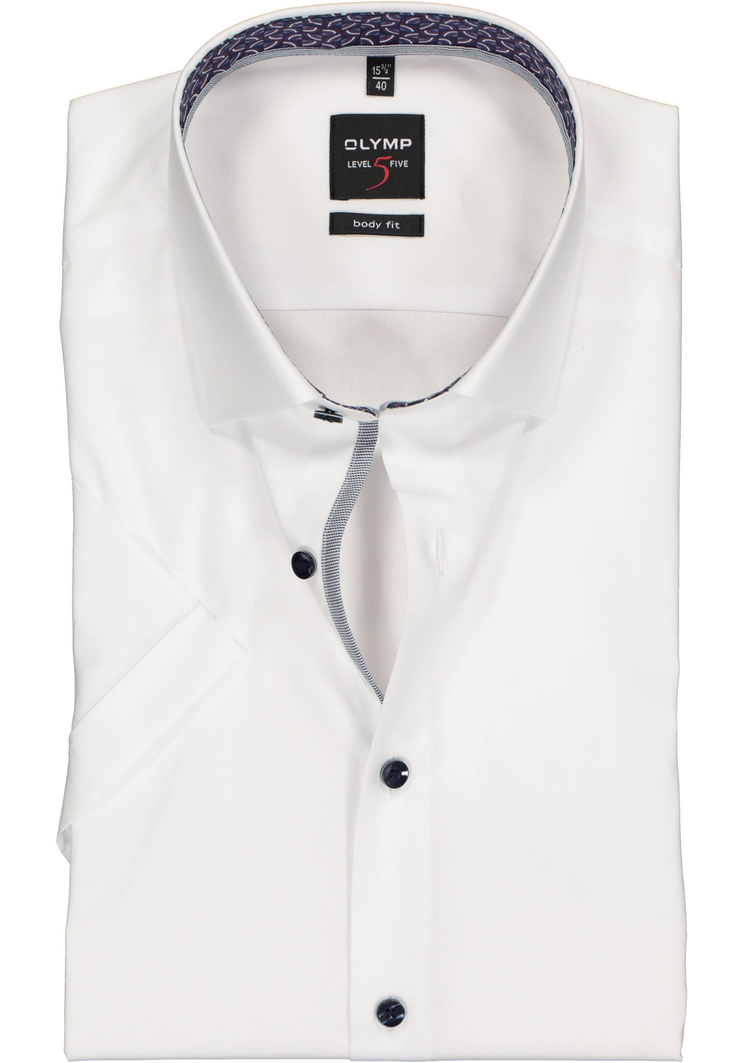 OLYMP Level 5 body fit overhemd, korte mouw, wit poplin (contrast)