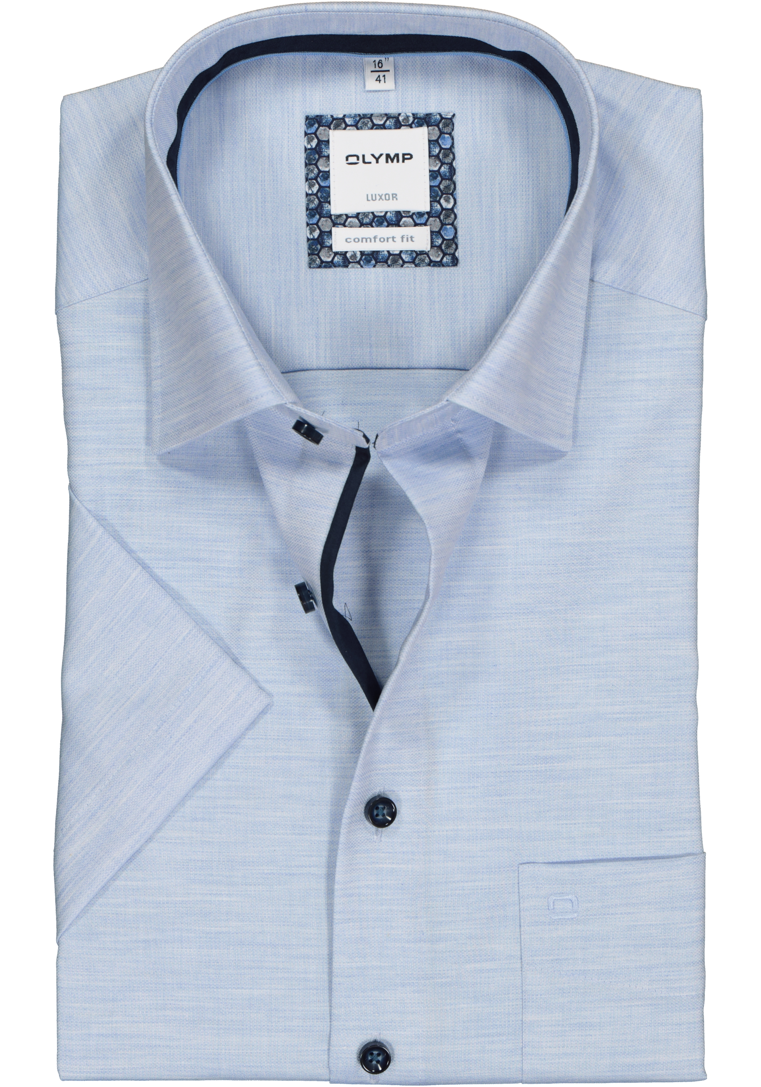 OLYMP Luxor comfort fit overhemd, korte mouw, lichtblauw structuur (contrast)