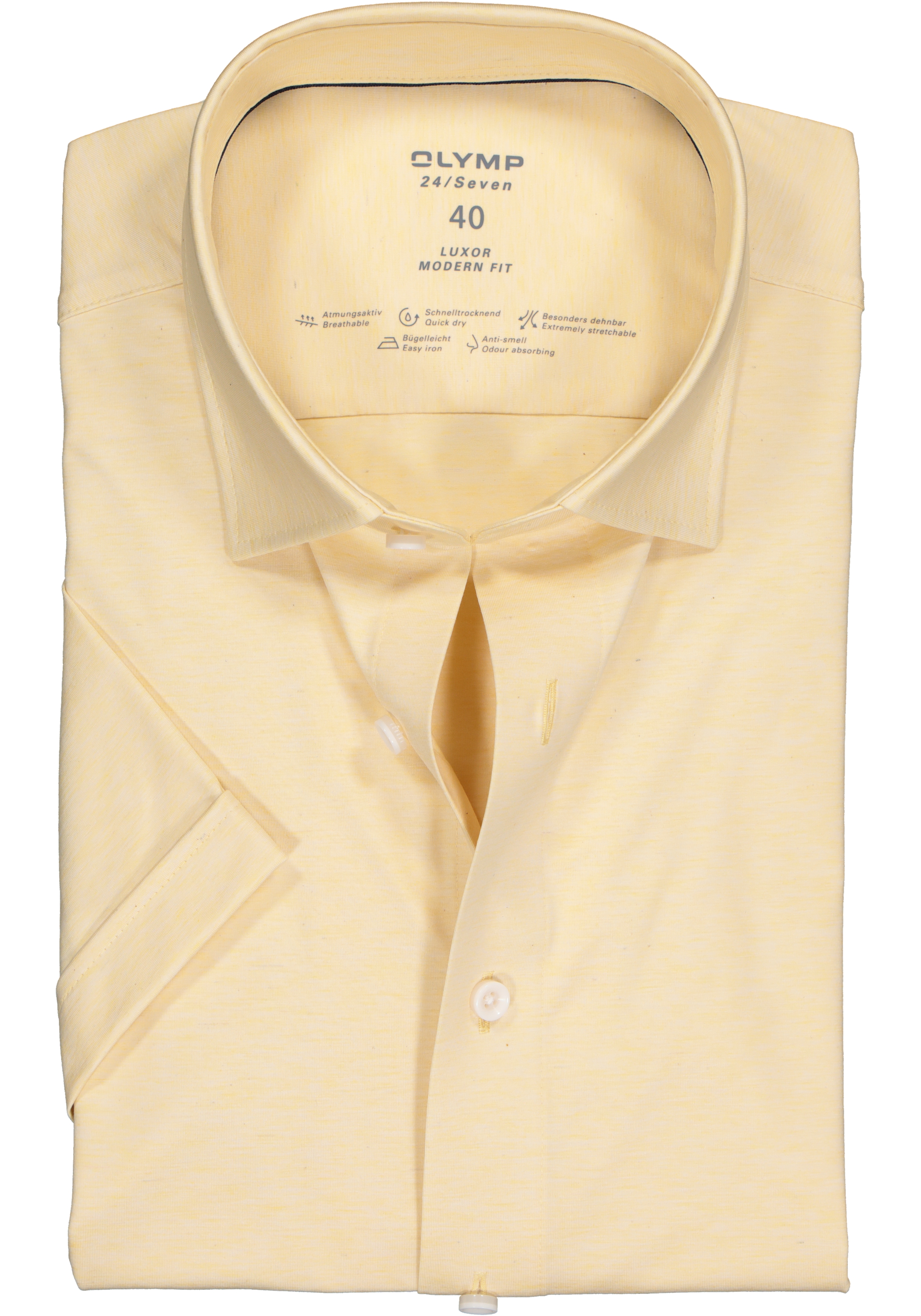 OLYMP Luxor modern fit overhemd 24/7, korte mouw, geel tricot