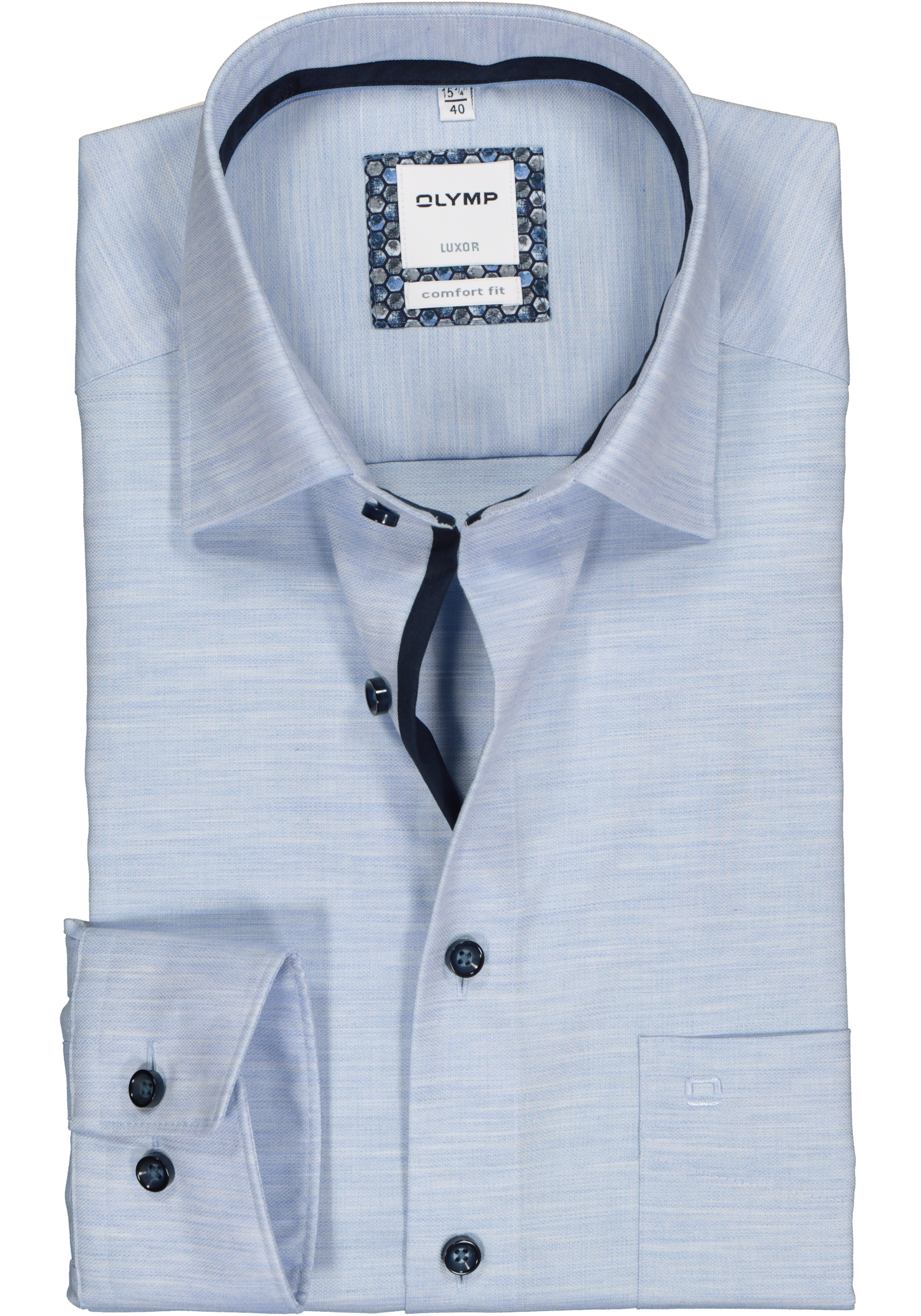 OLYMP Luxor comfort fit overhemd, mouwlengte 7, lichtblauw structuur (contrast)