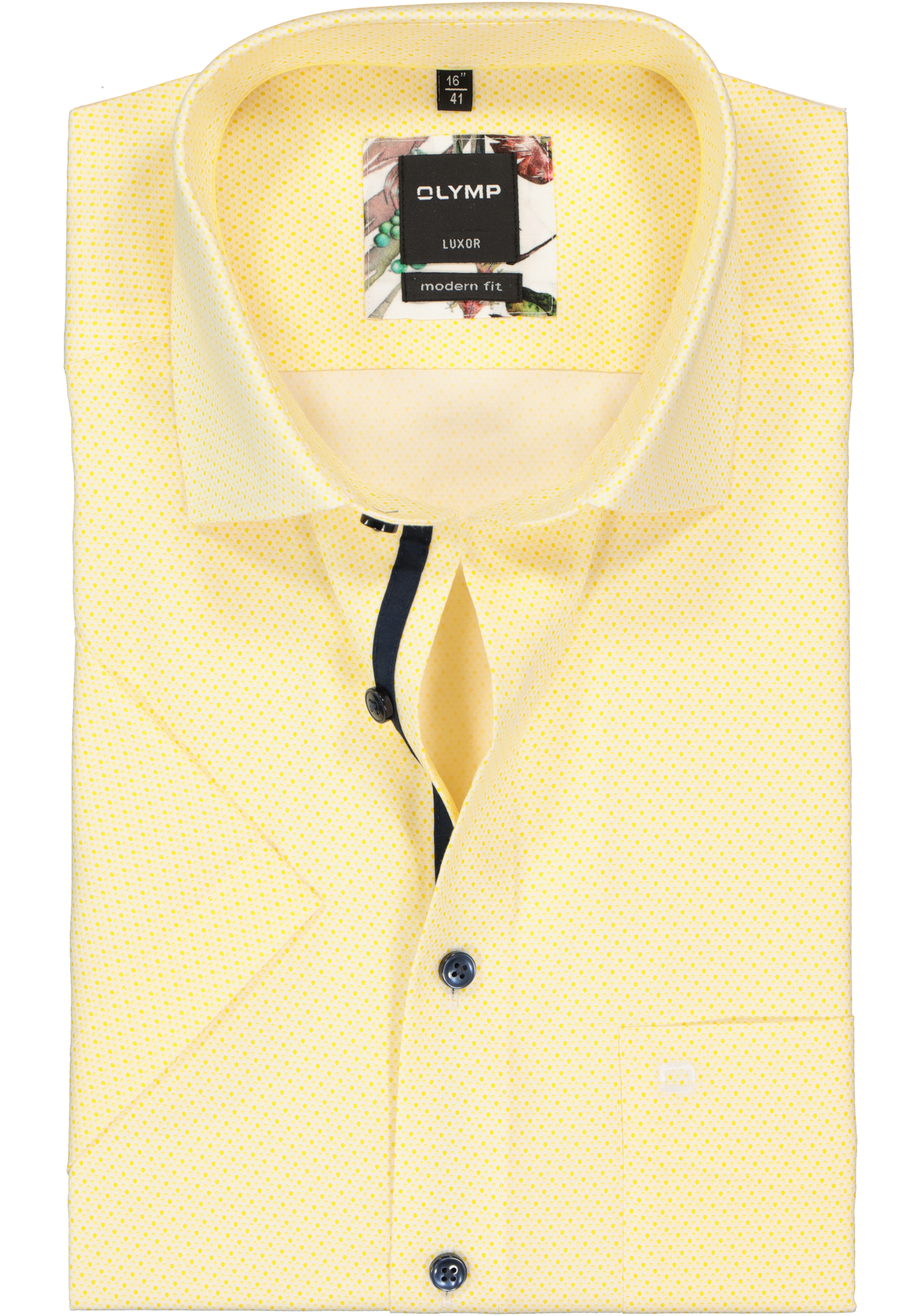 OLYMP Luxor modern fit overhemd, korte mouw, geel mini dessin (contrast)