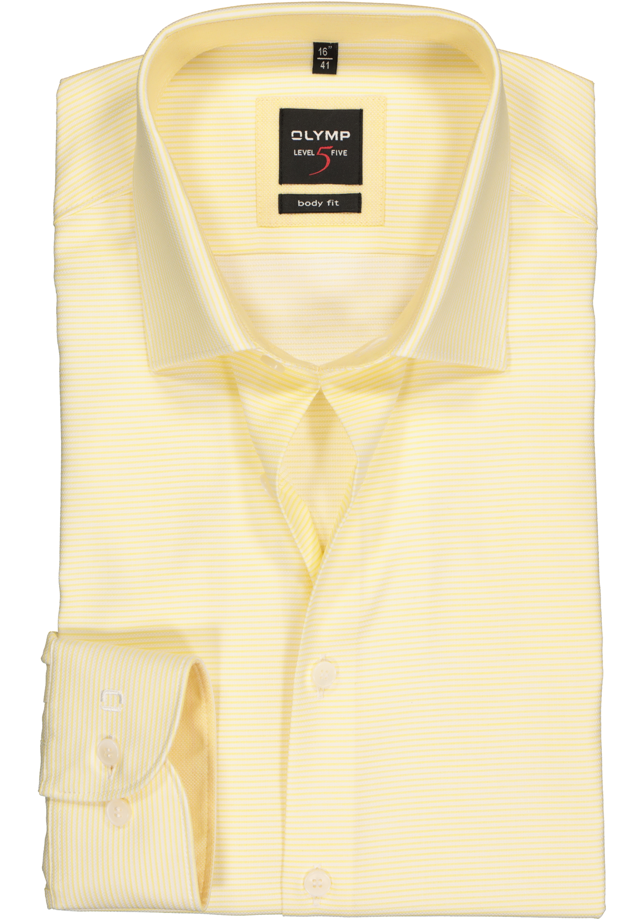 OLYMP Level 5 body fit overhemd, geel met wit gestreept structuur (contrast)