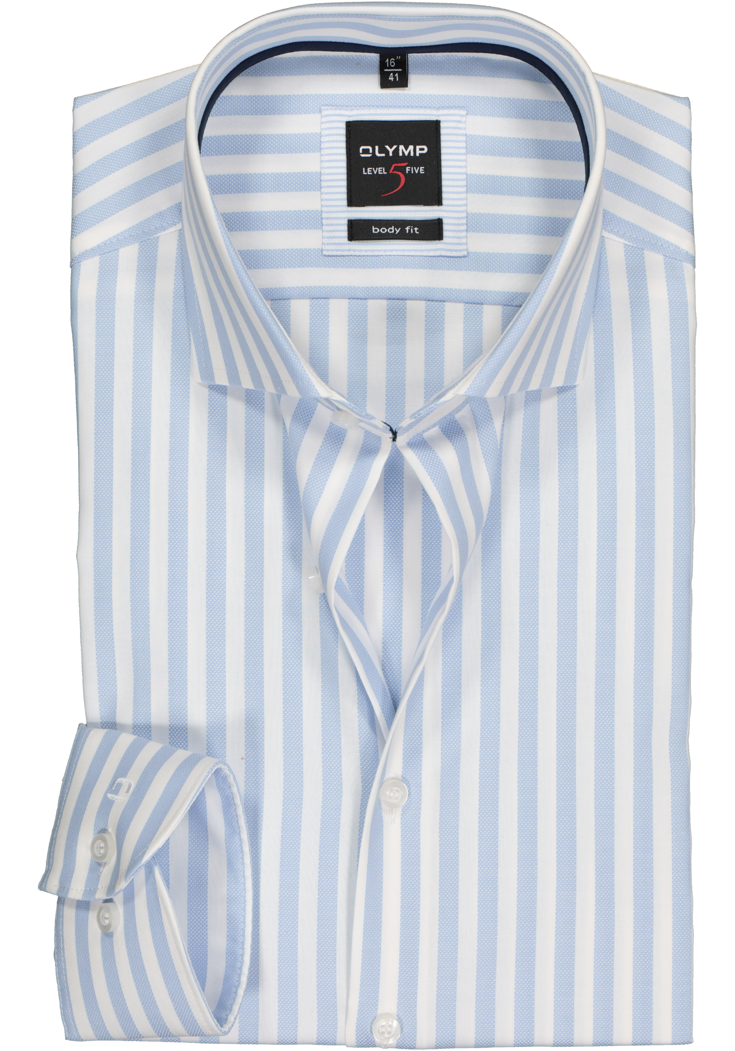 OLYMP Level 5 body fit overhemd, lichtblauw met wit gestreept