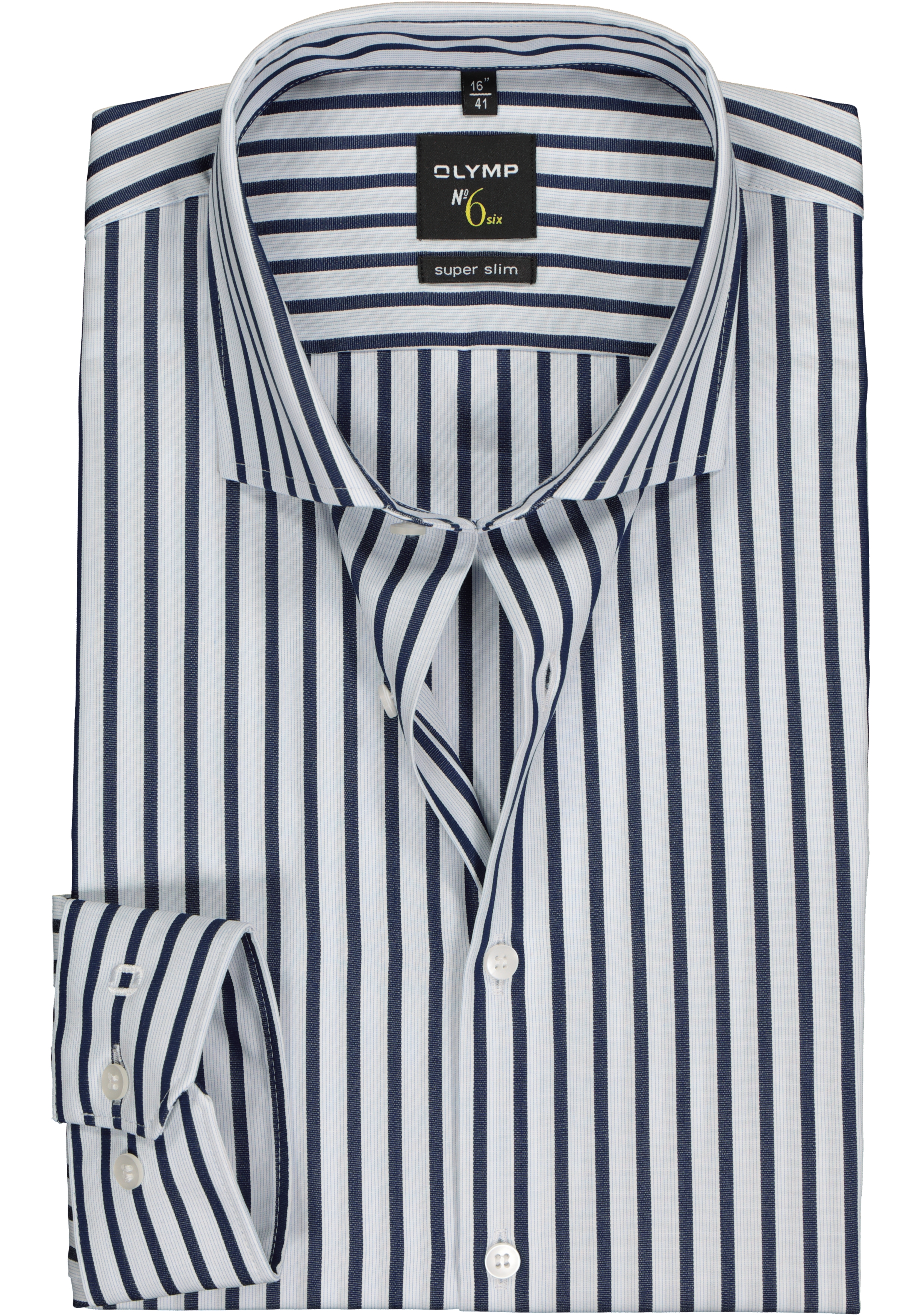 OLYMP No. 6 Six super slim fit overhemd, marine blauw met wit gestreept