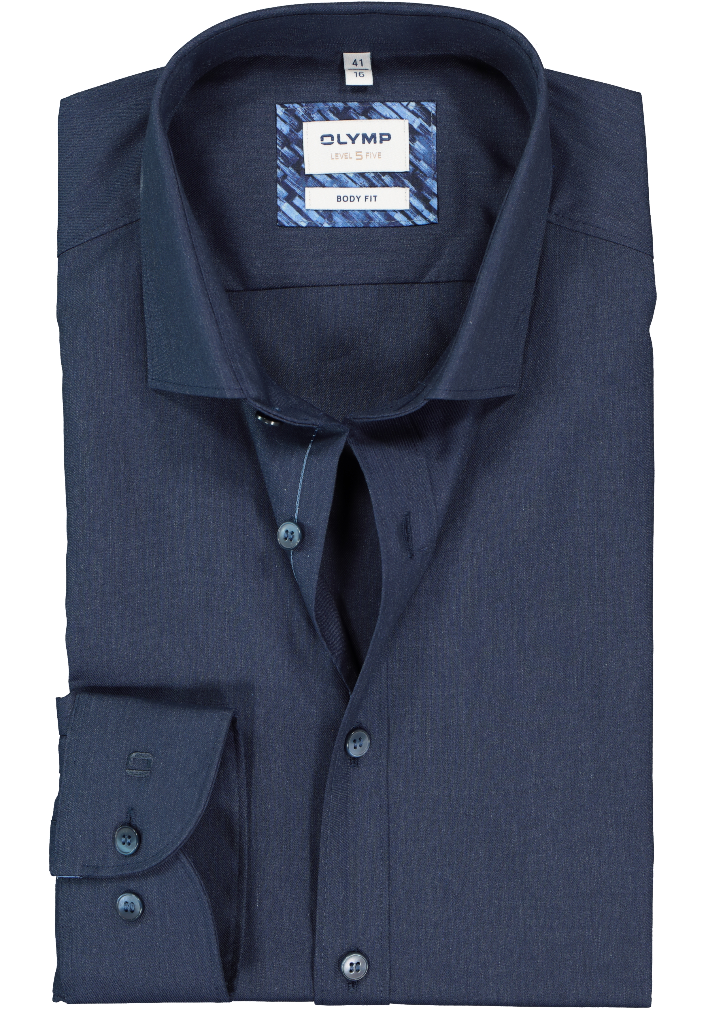 OLYMP Level 5 body fit overhemd, marine blauw (contrast)