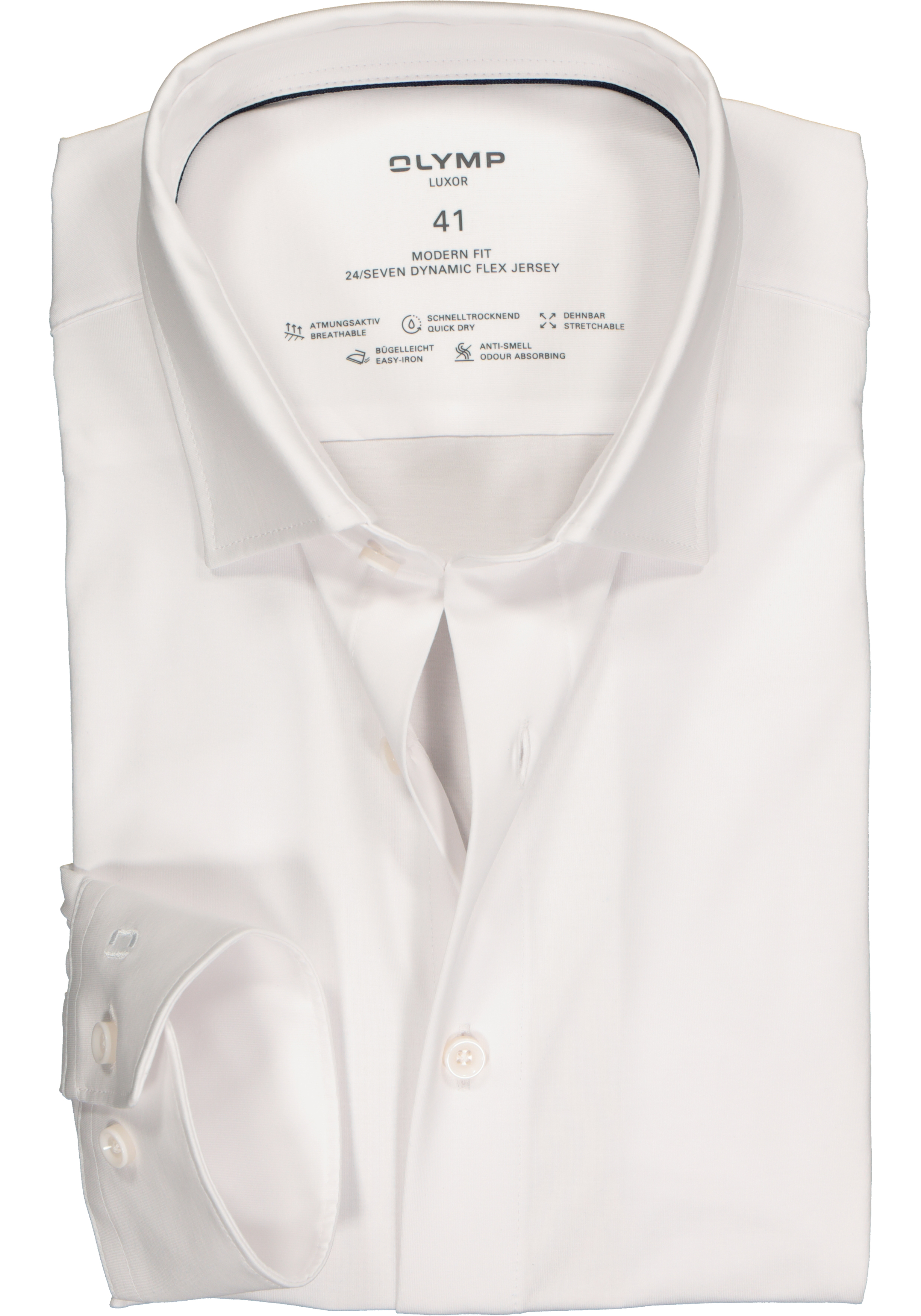 OLYMP Luxor modern fit overhemd 24/7, mouwlengte 7, wit