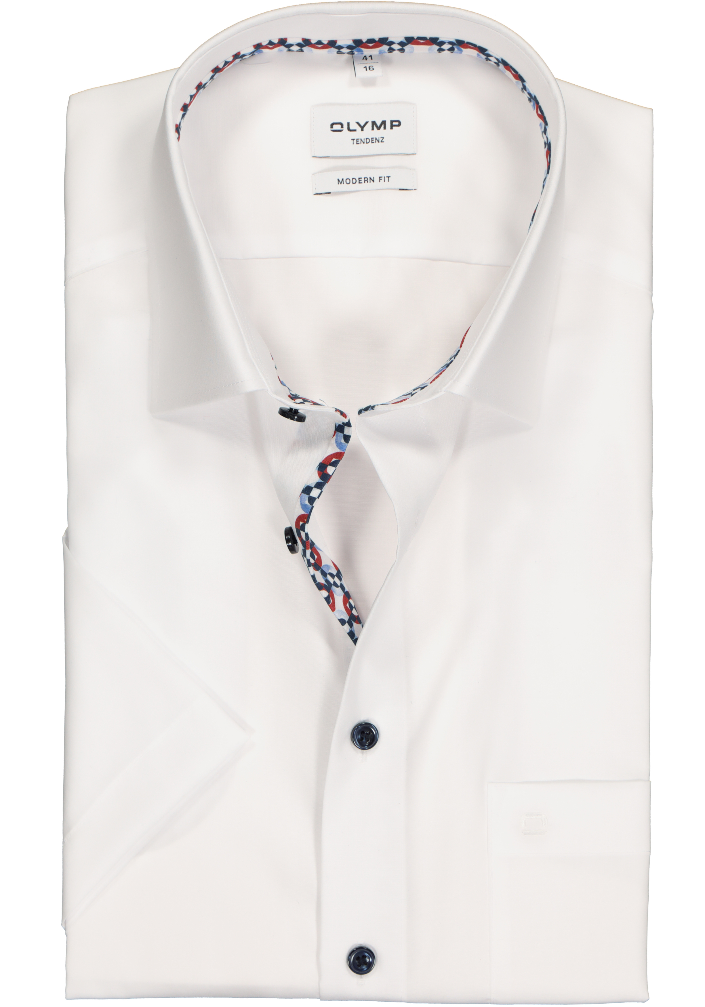OLYMP modern fit overhemd, korte mouw, popeline, wit (contrast)