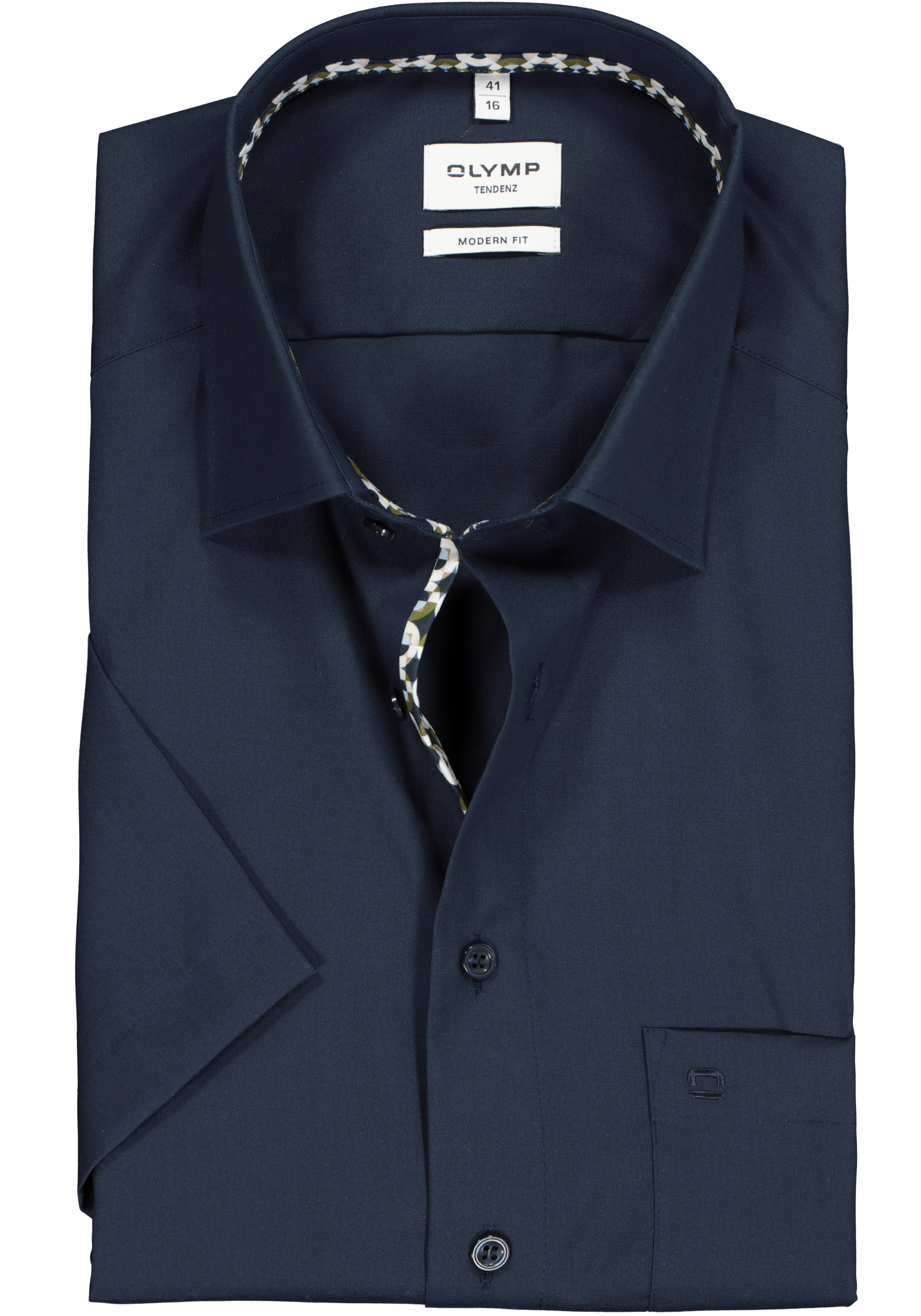 OLYMP modern fit overhemd, korte mouw, popeline, blauw (contrast)