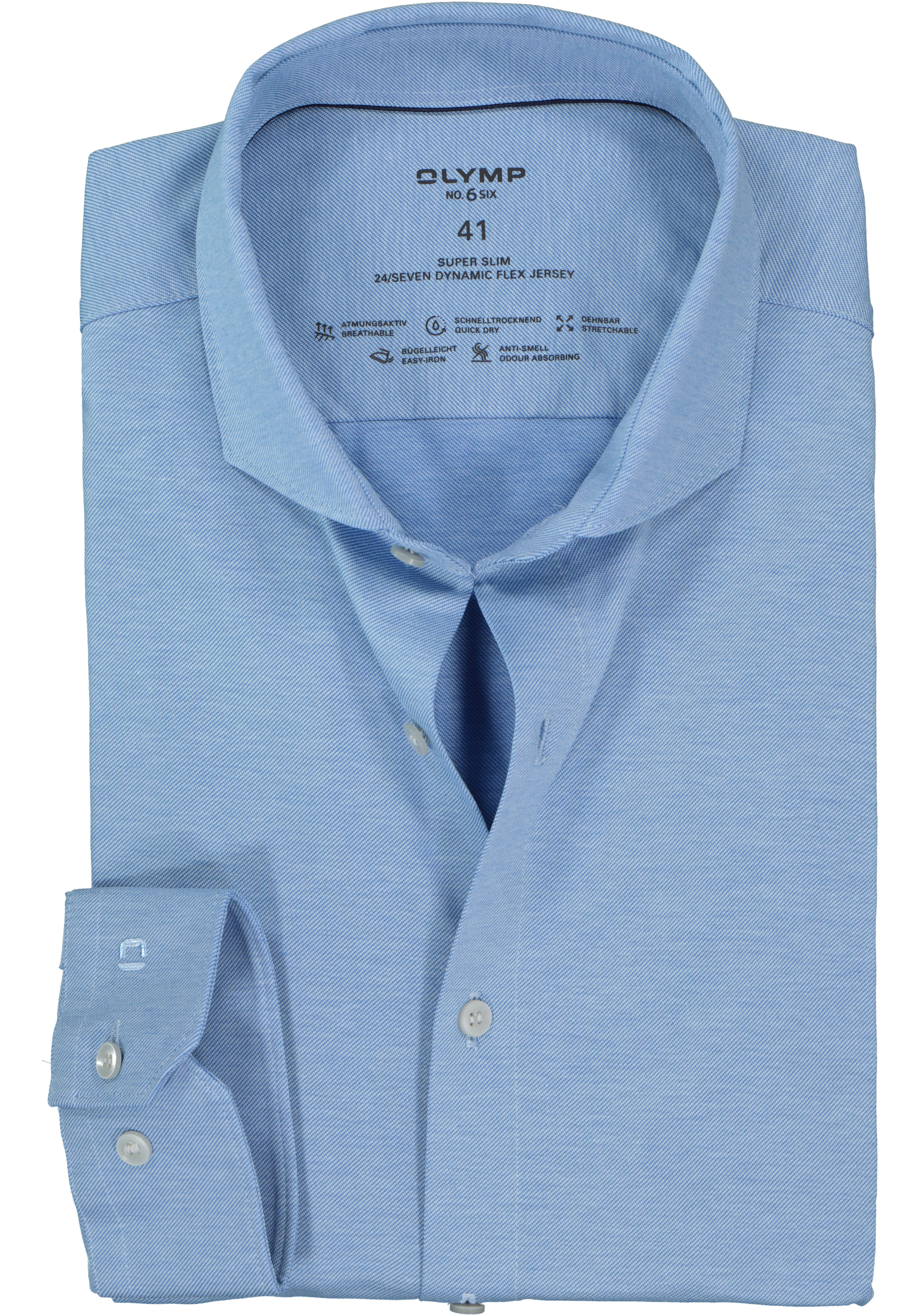 OLYMP 24/7 No. 6 Six super slim fit overhemd, twill, blauw