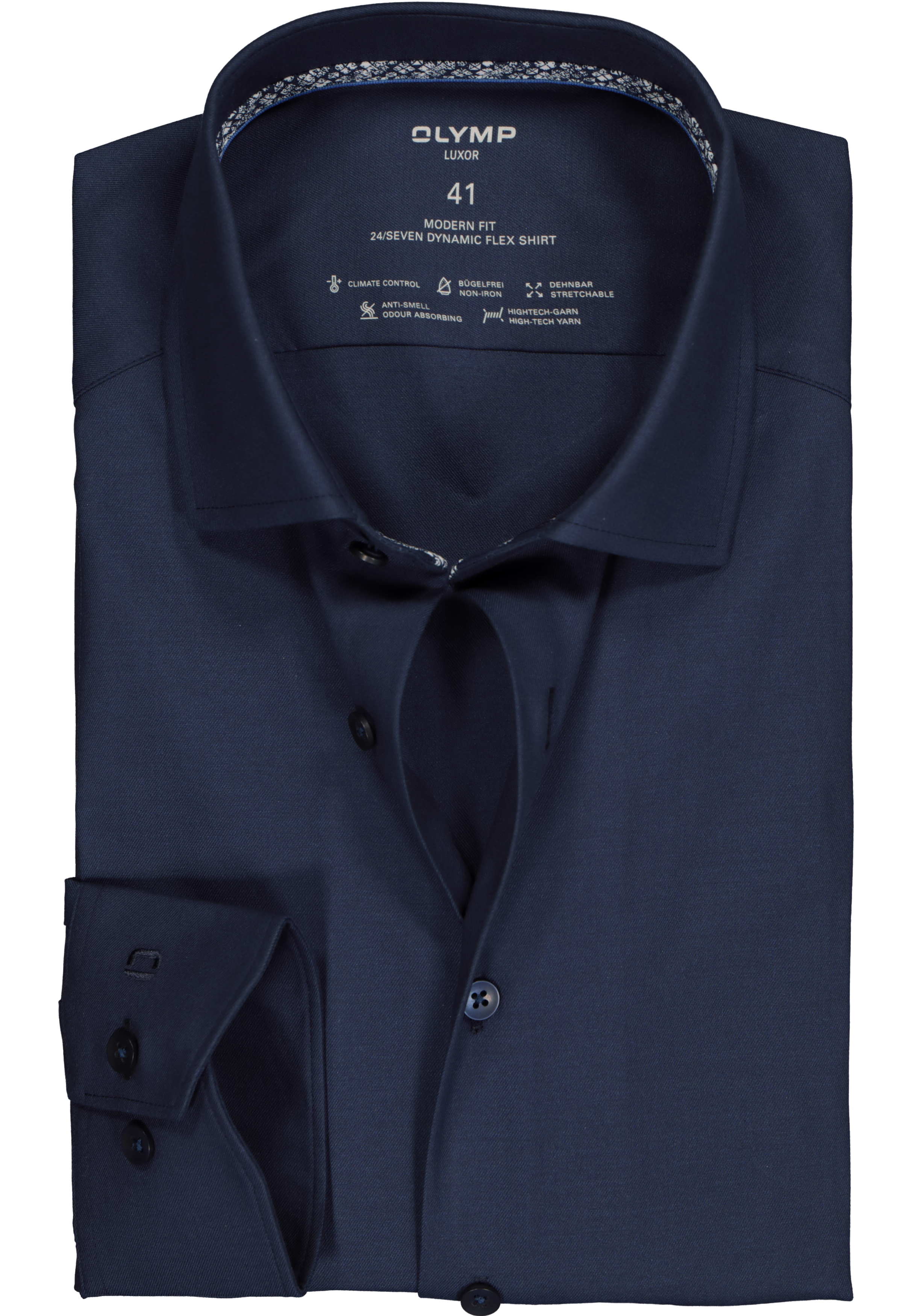 OLYMP 24/7 modern fit overhemd, twill, marine blauw (contrast)