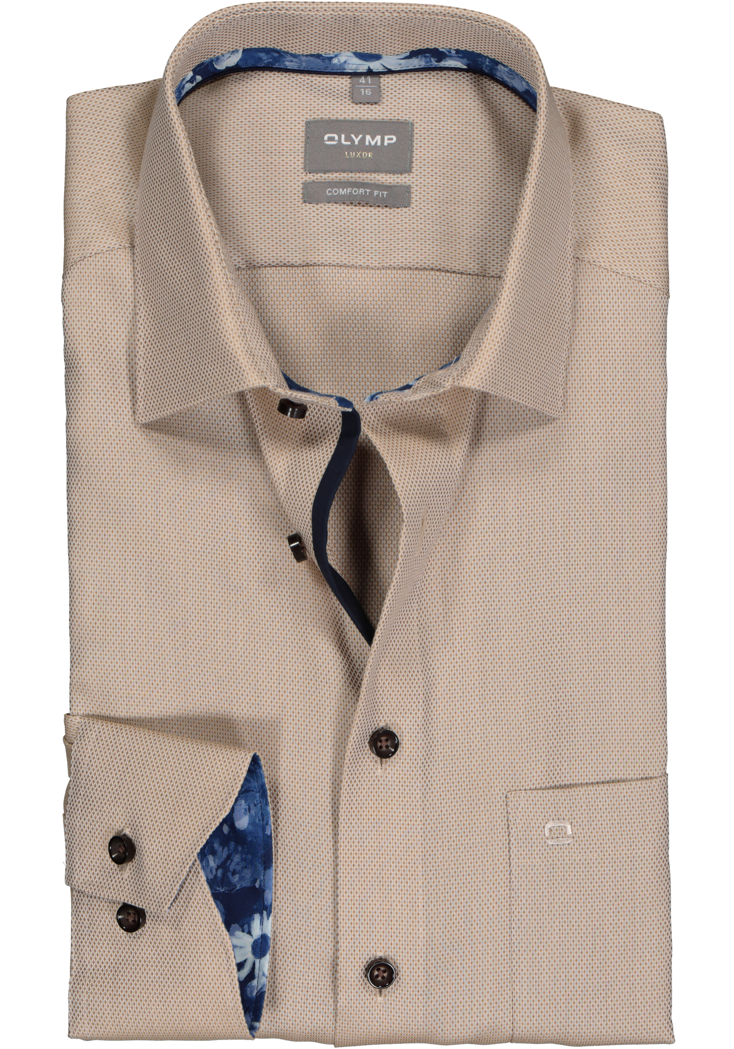 OLYMP comfort fit overhemd, mouwlengte 7, structuur, beige (contrast)