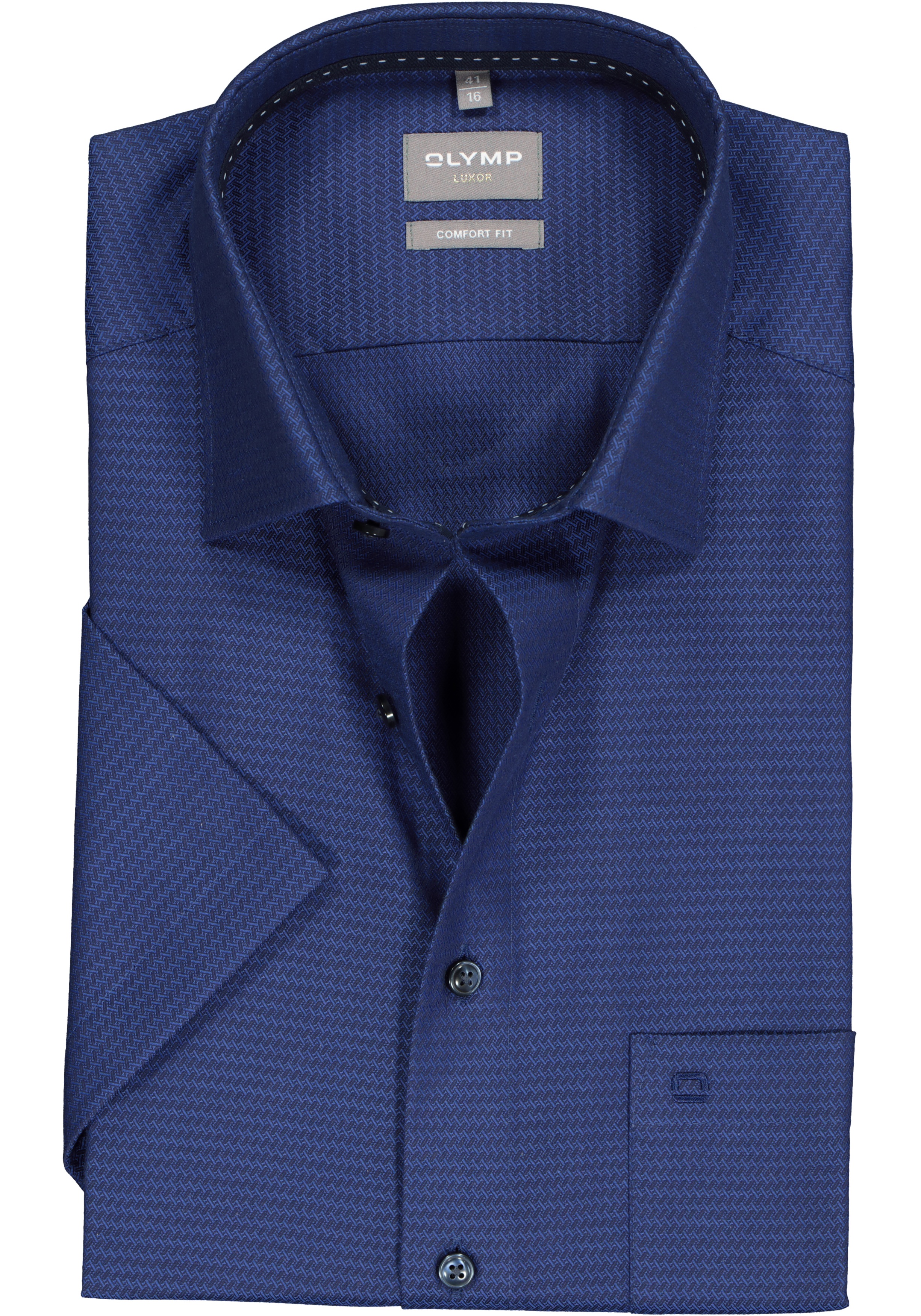 OLYMP comfort fit overhemd, korte mouw, structuur, marine blauw (contrast)