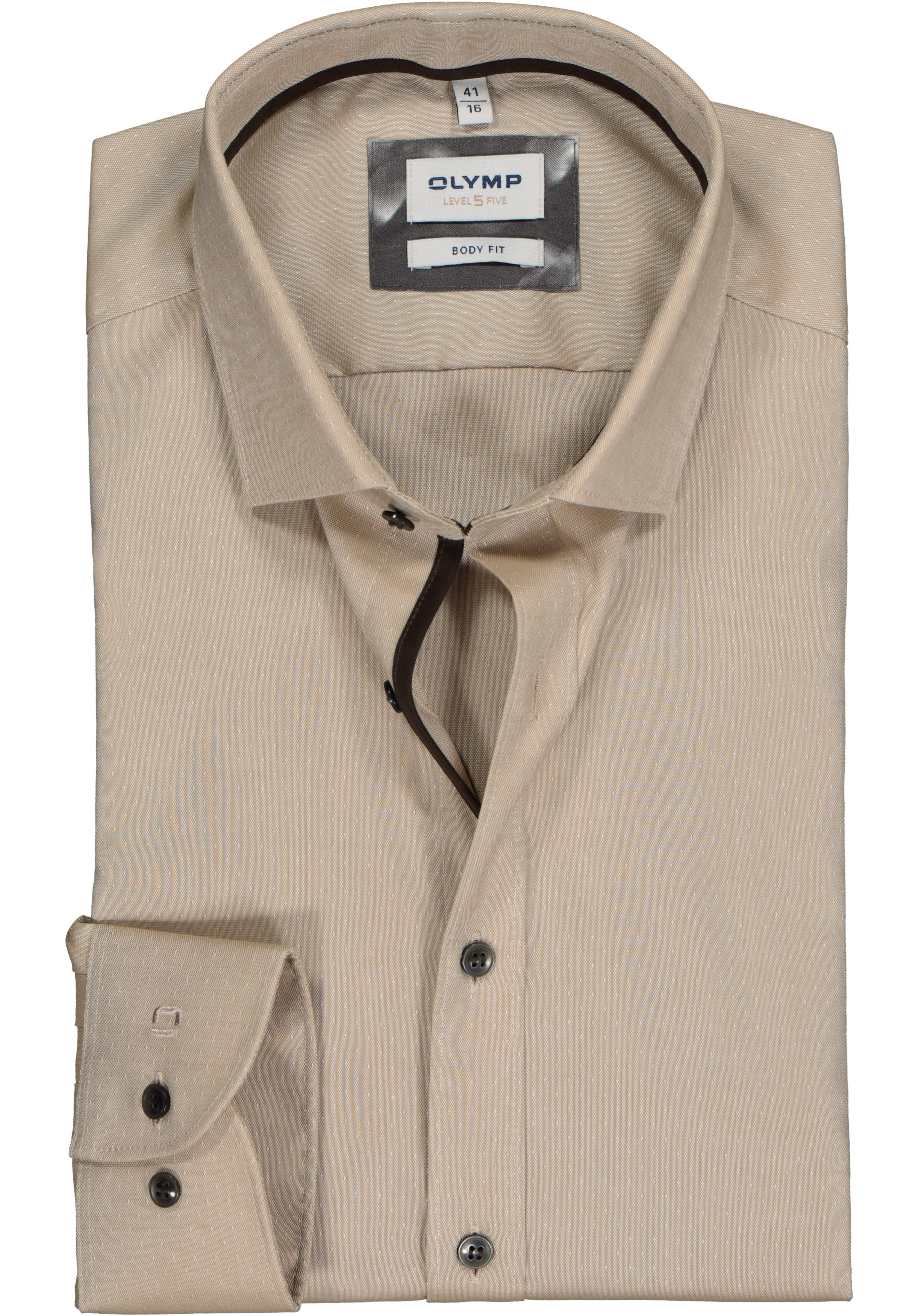 OLYMP Level 5 body fit overhemd, Oxford, beige mini dessin (contrast)