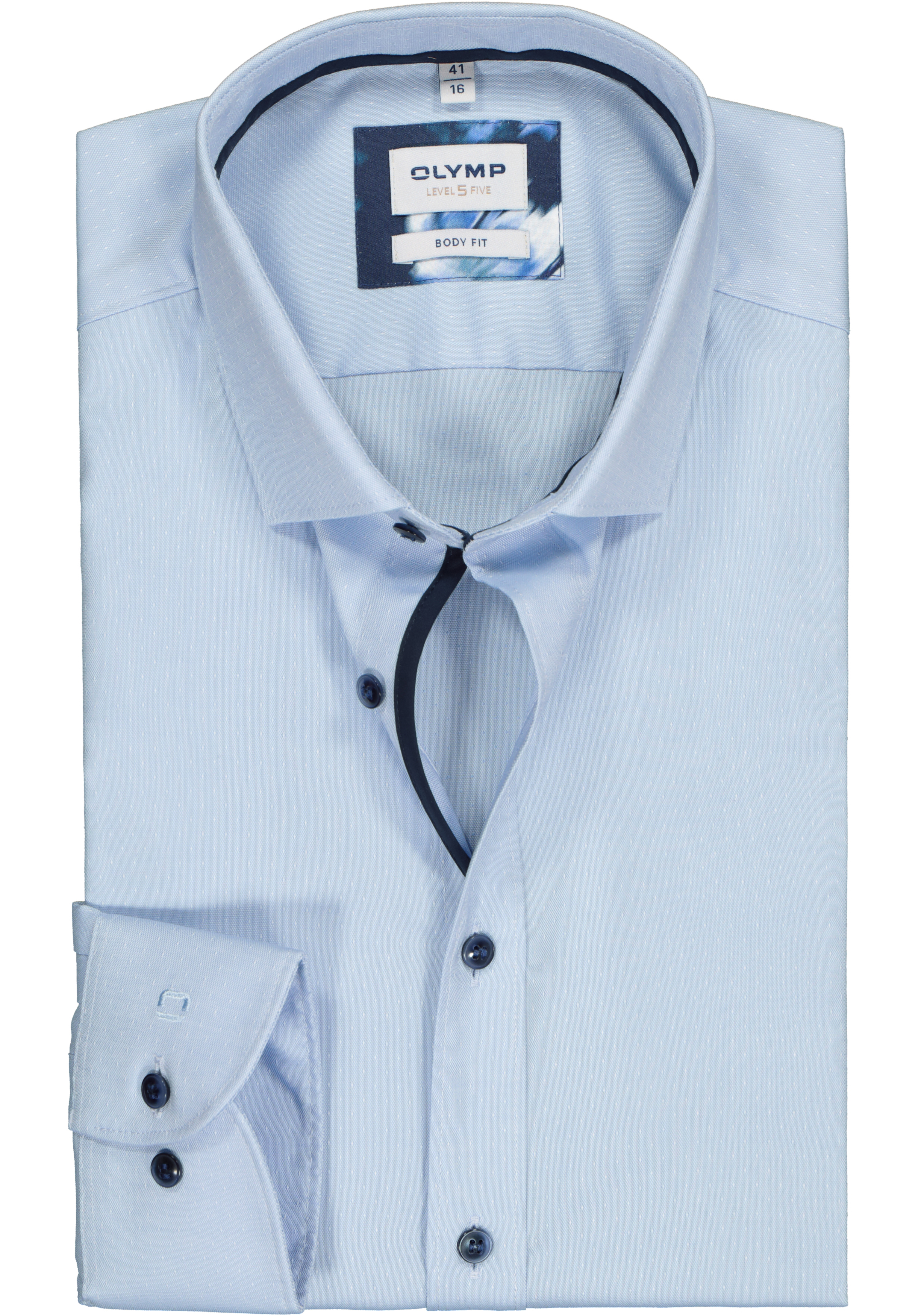 OLYMP Level 5 body fit overhemd, Oxford, lichtblauw mini dessin (contrast)