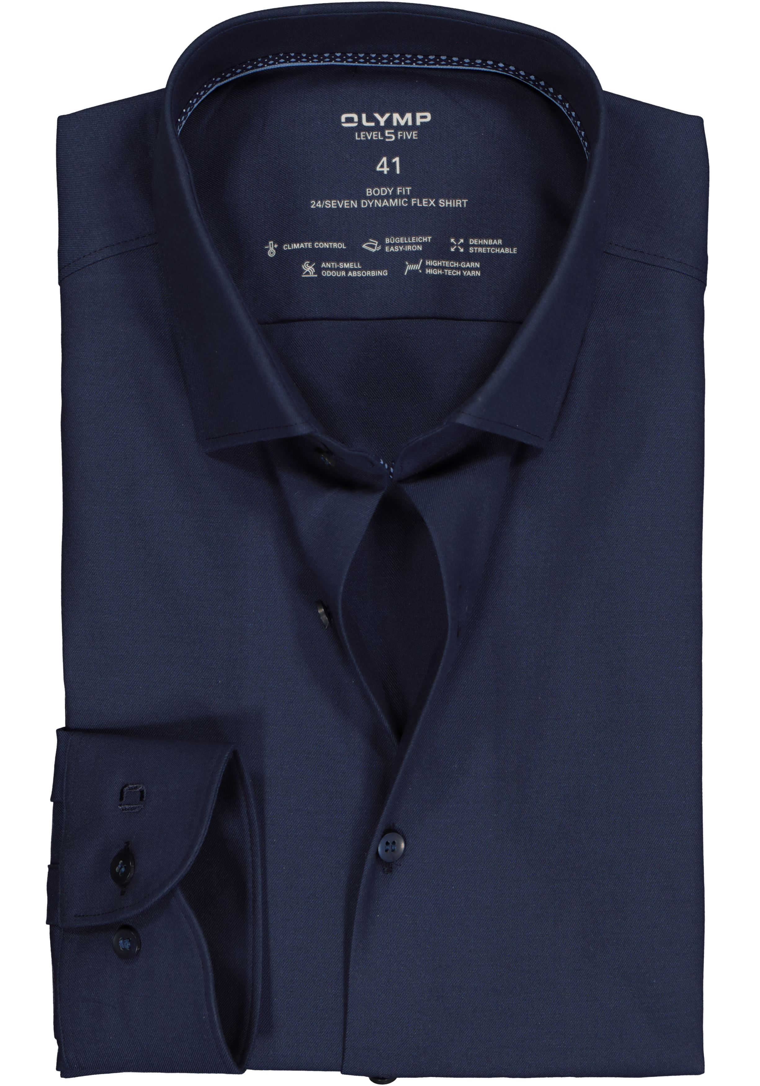 OLYMP 24/7 Level 5 body fit overhemd, twill, marine blauw (contrast)