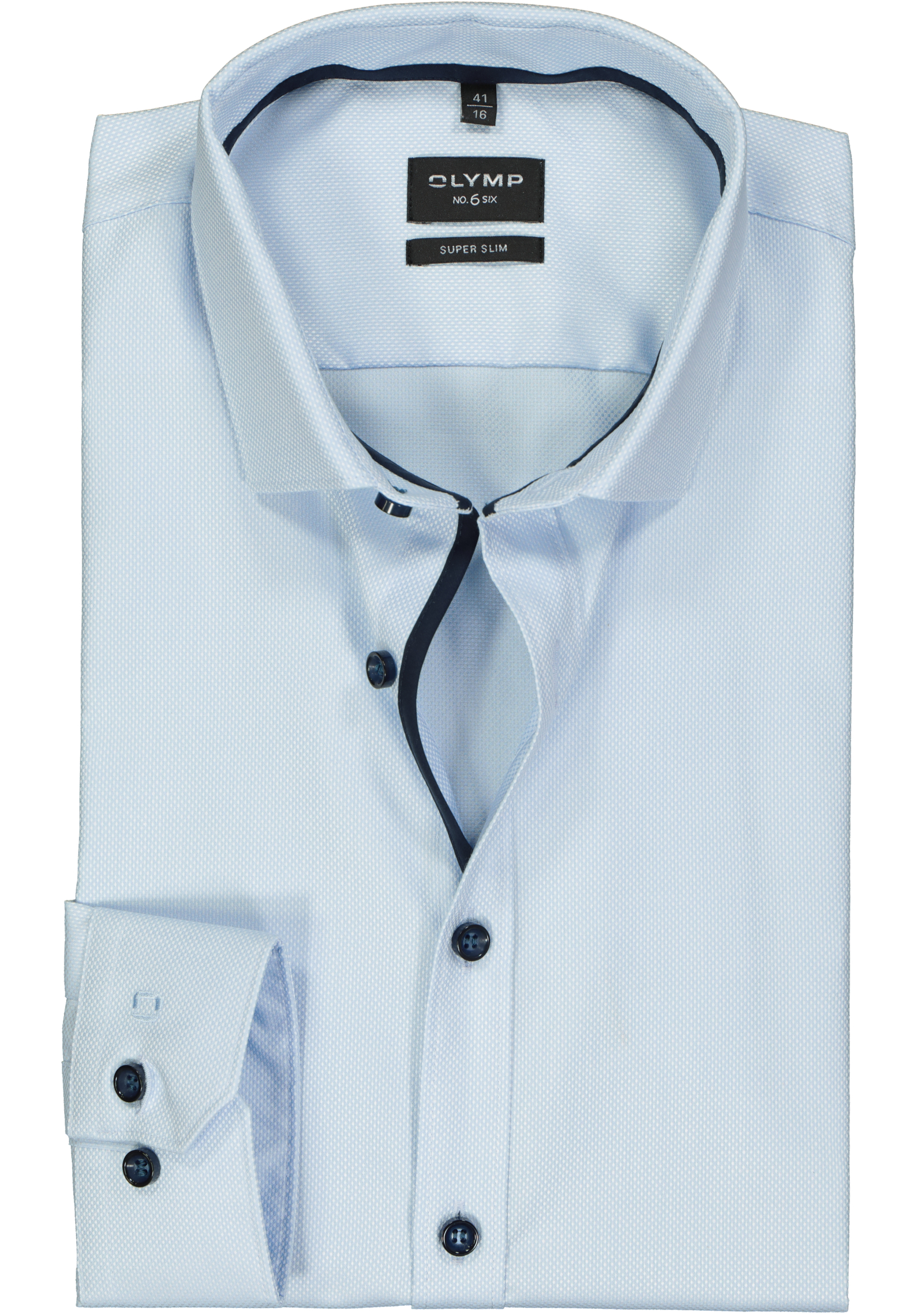 OLYMP No. 6 Six super slim fit overhemd, structuur, lichtblauw (contrast)