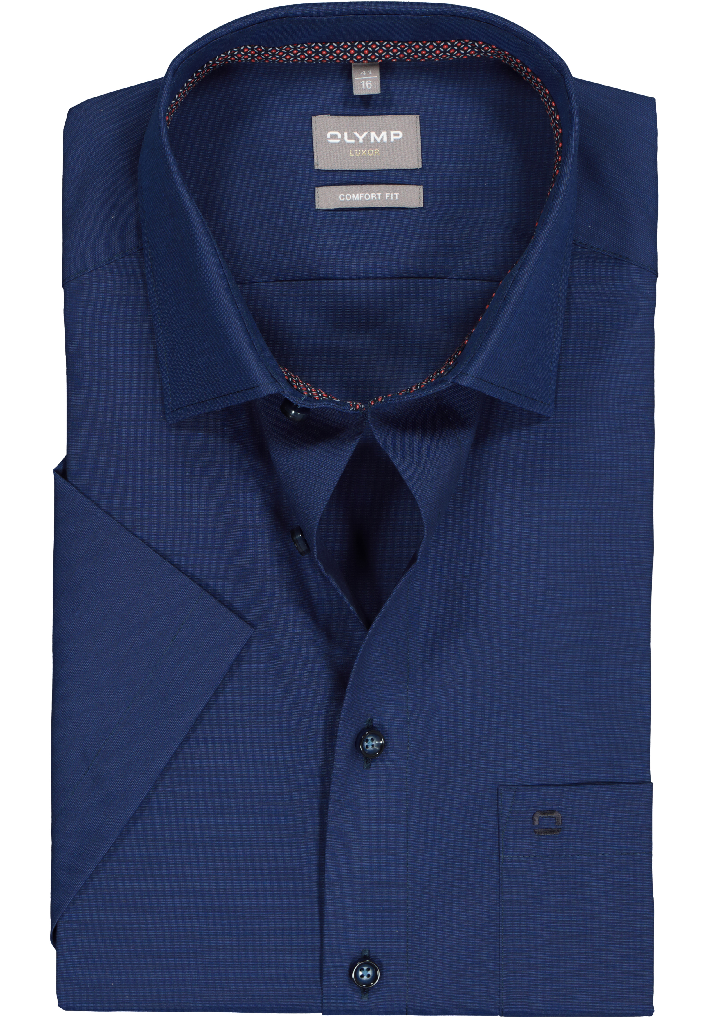 OLYMP comfort fit overhemd, korte mouw, structuur, nachtblauw (contrast)