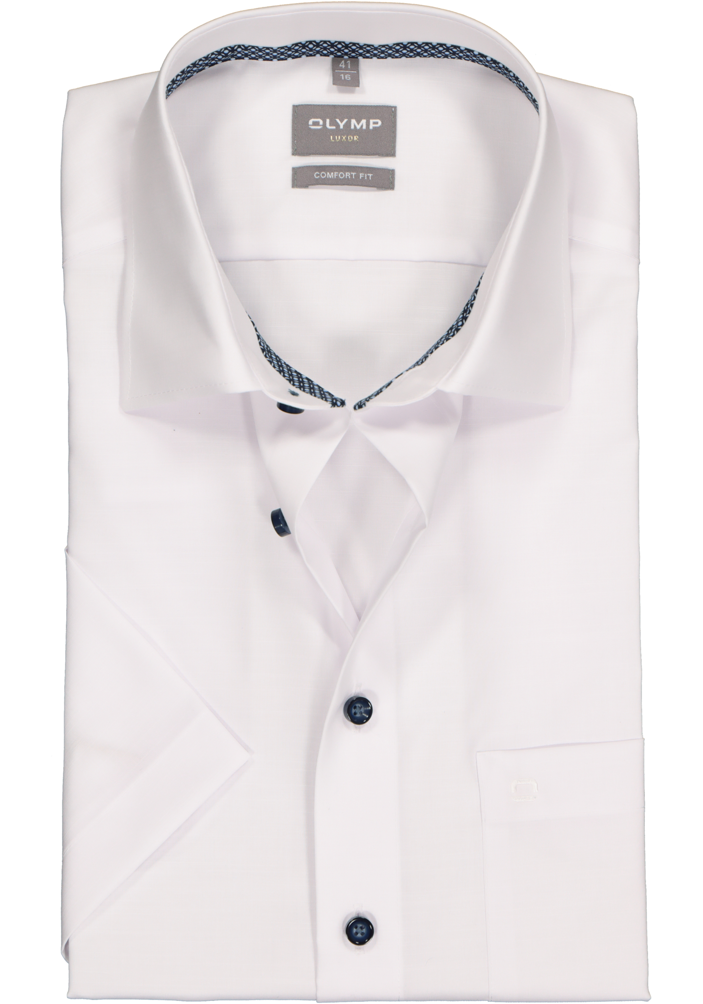 OLYMP comfort fit overhemd, korte mouw, structuur, wit (contrast)