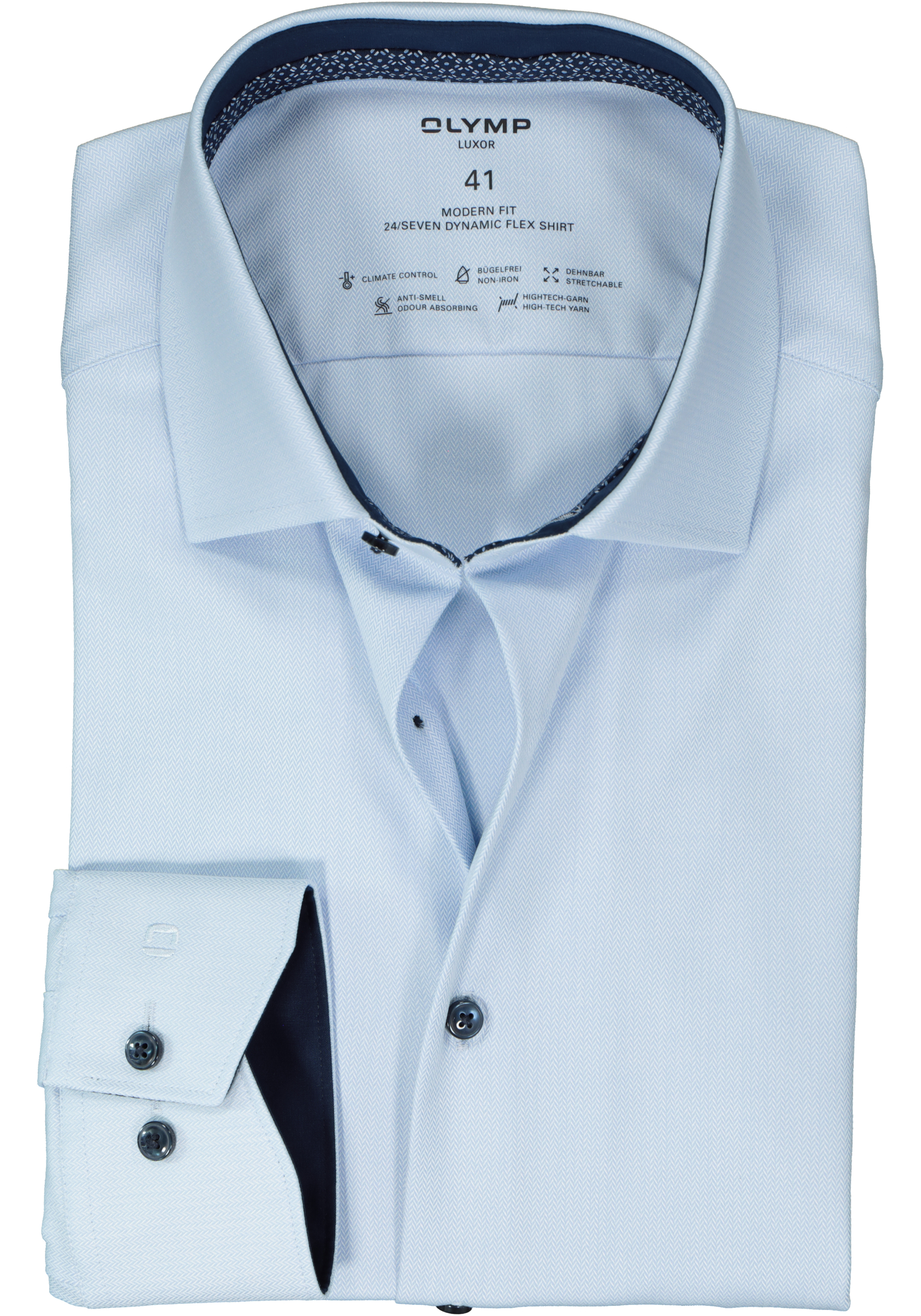 OLYMP 24/7 modern fit overhemd, herringbone, lichtblauw (contrast)