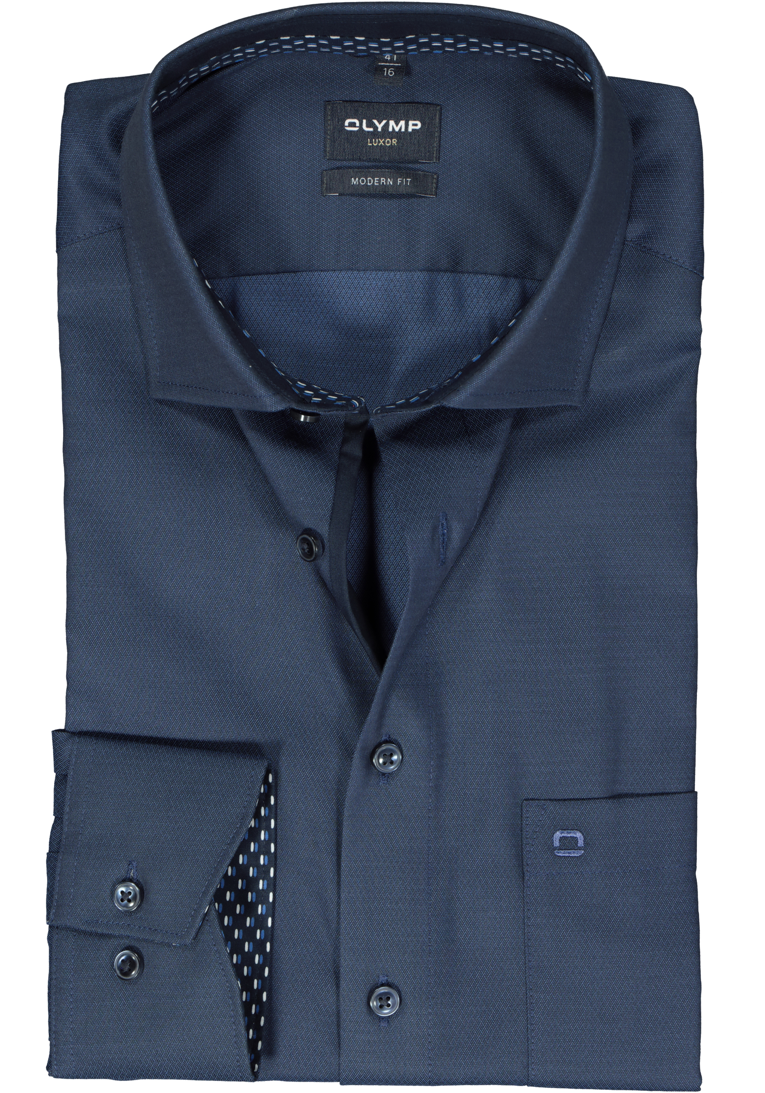 OLYMP modern fit overhemd, structuur, nachtblauw (contrast)