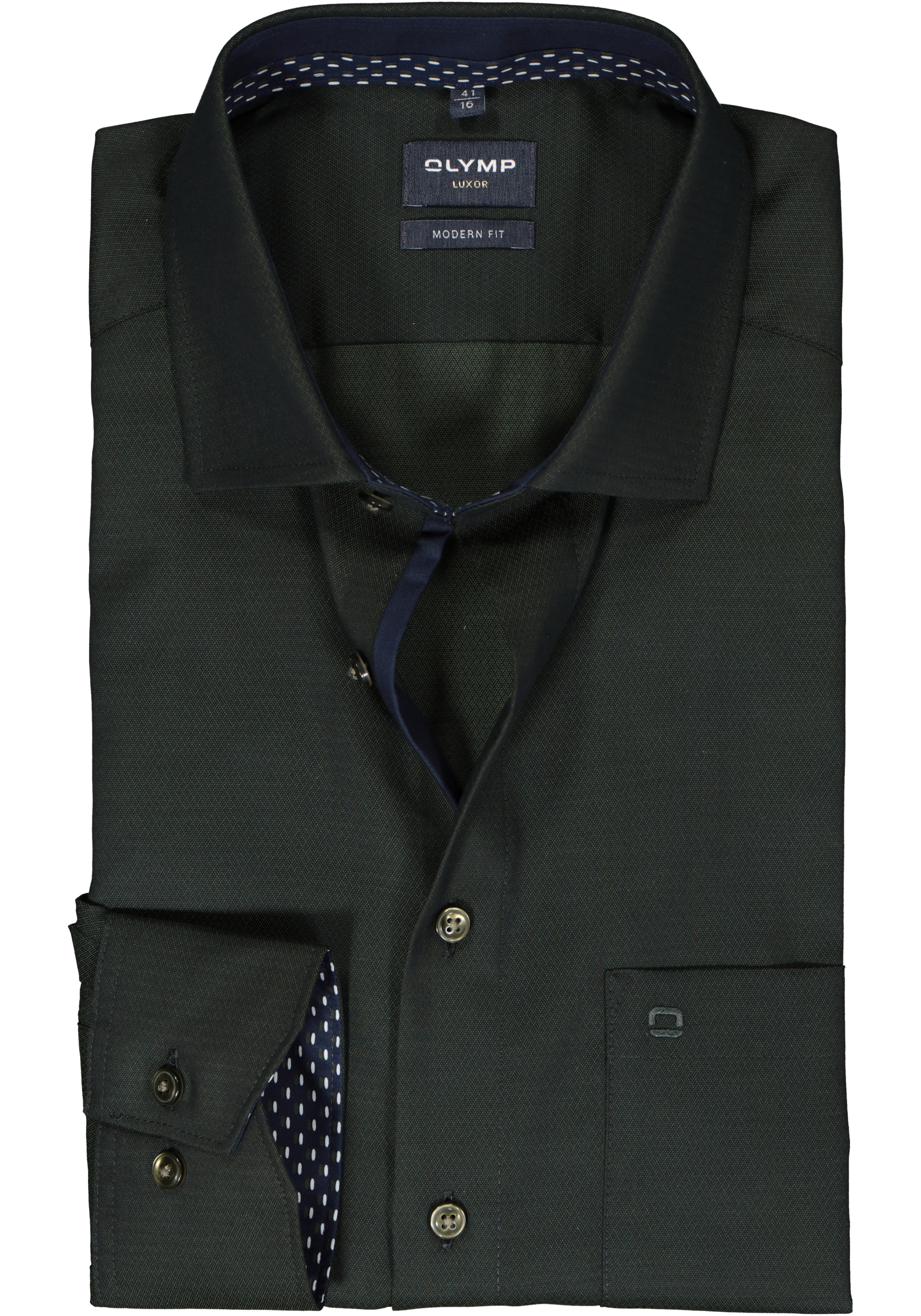 OLYMP modern fit overhemd, mouwlengte 7, structuur, olijfgroen (contrast)