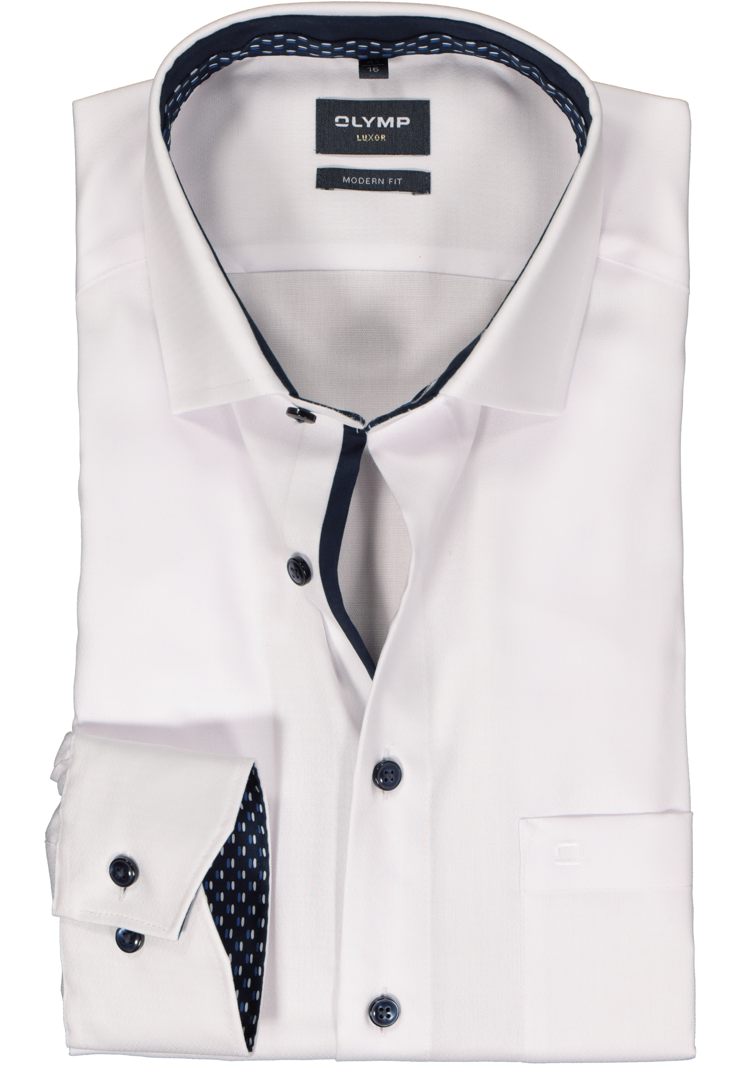 OLYMP modern fit overhemd, mouwlengte 7, structuur, wit (contrast)