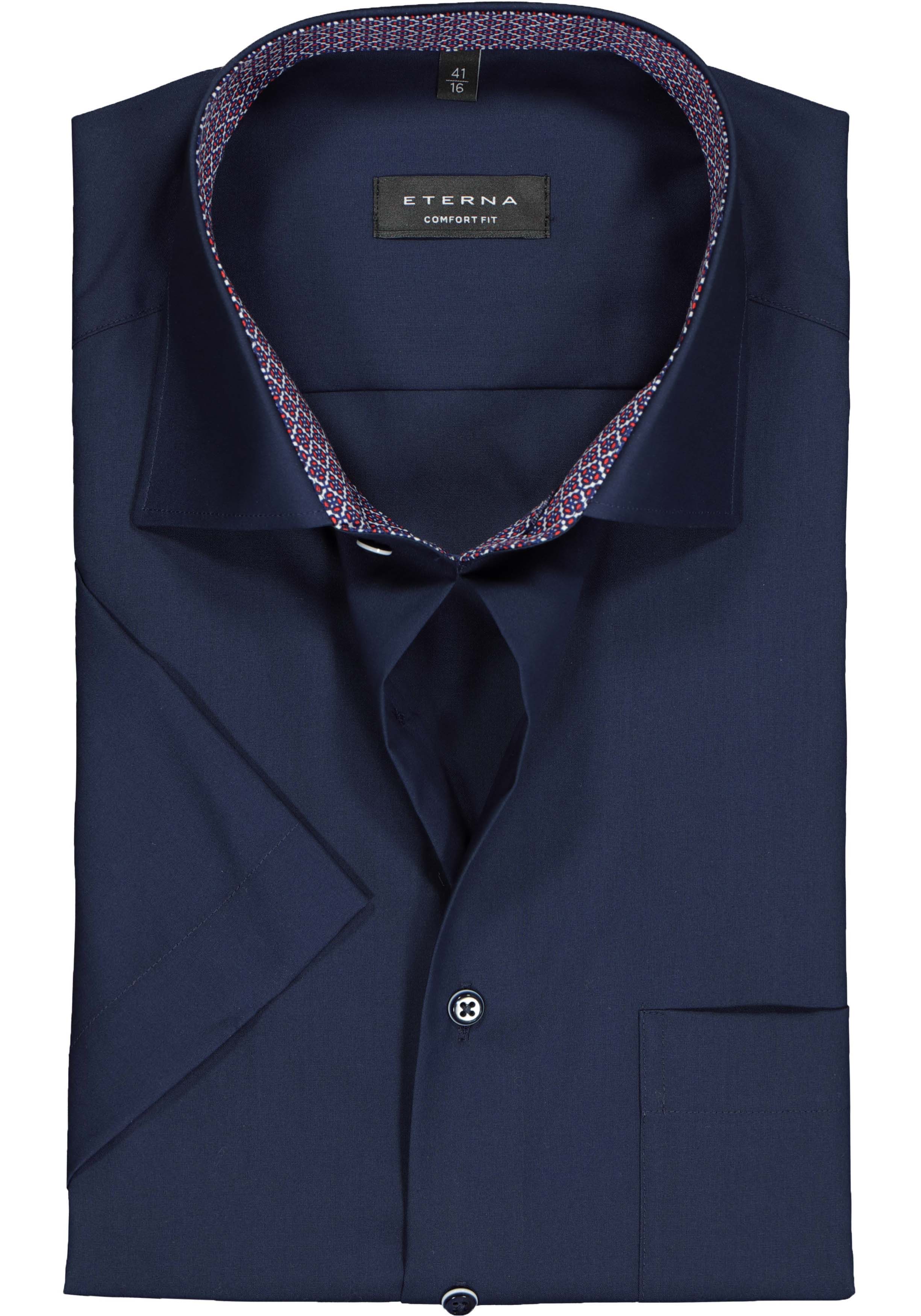 ETERNA comfort fit overhemd korte mouw, Oxford, donkerblauw (contrast)