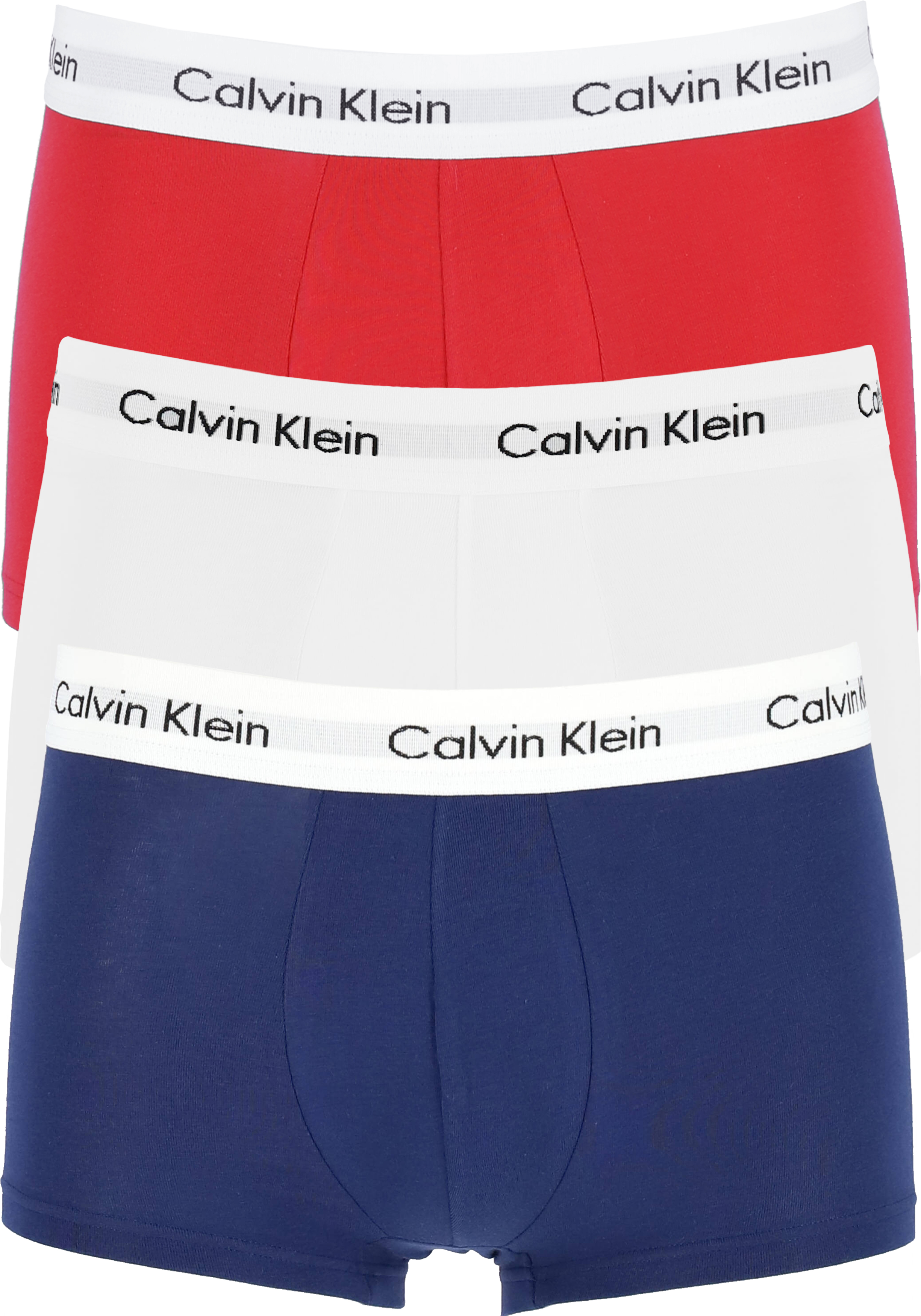 Calvin Klein low rise trunks (3-pack), lage heren boxers kort, rood, wit en blauw