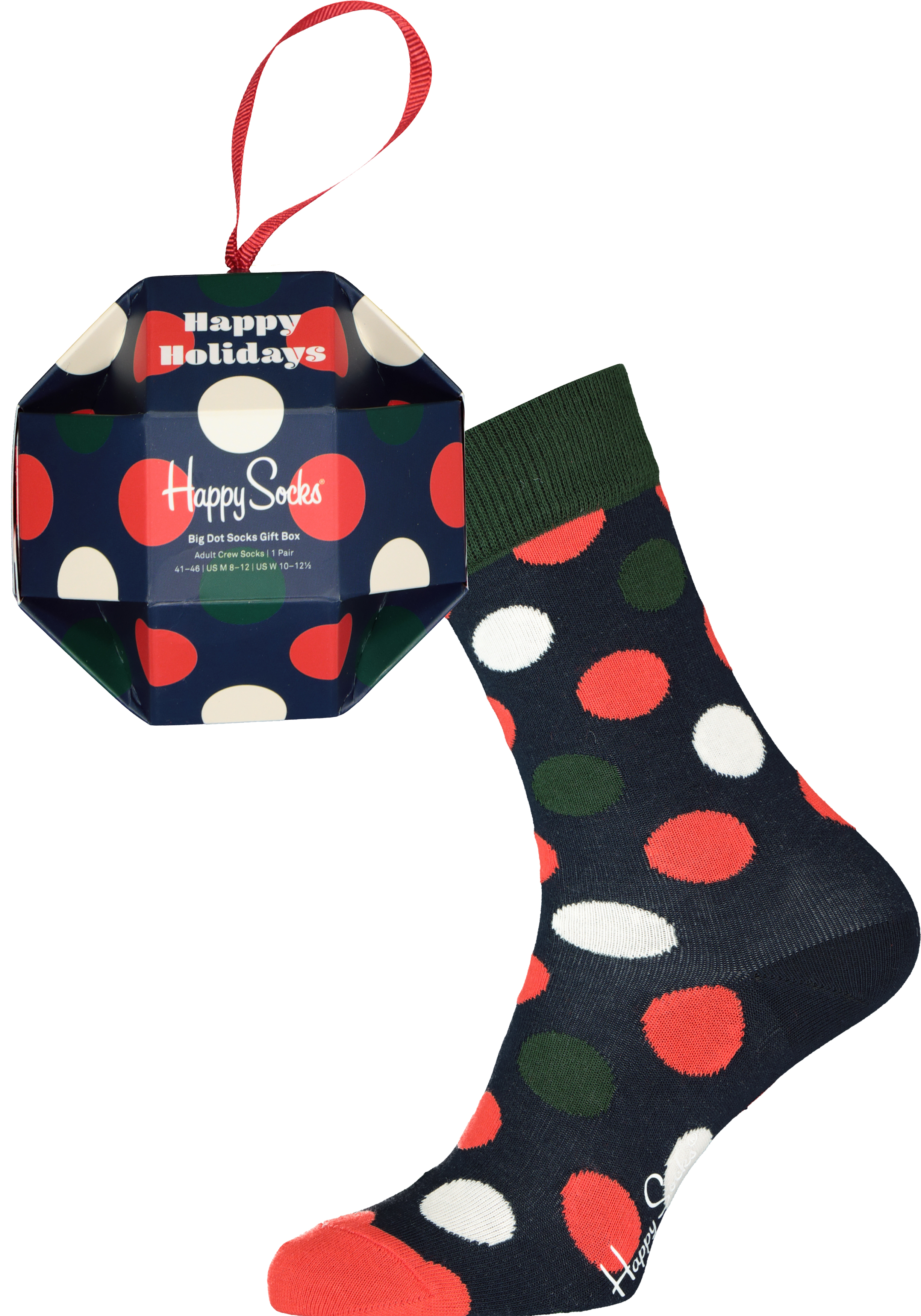 Happy Socks Big Dot Socks Gift Box (1-pack), unisex sokken, stippen in een kerstbal