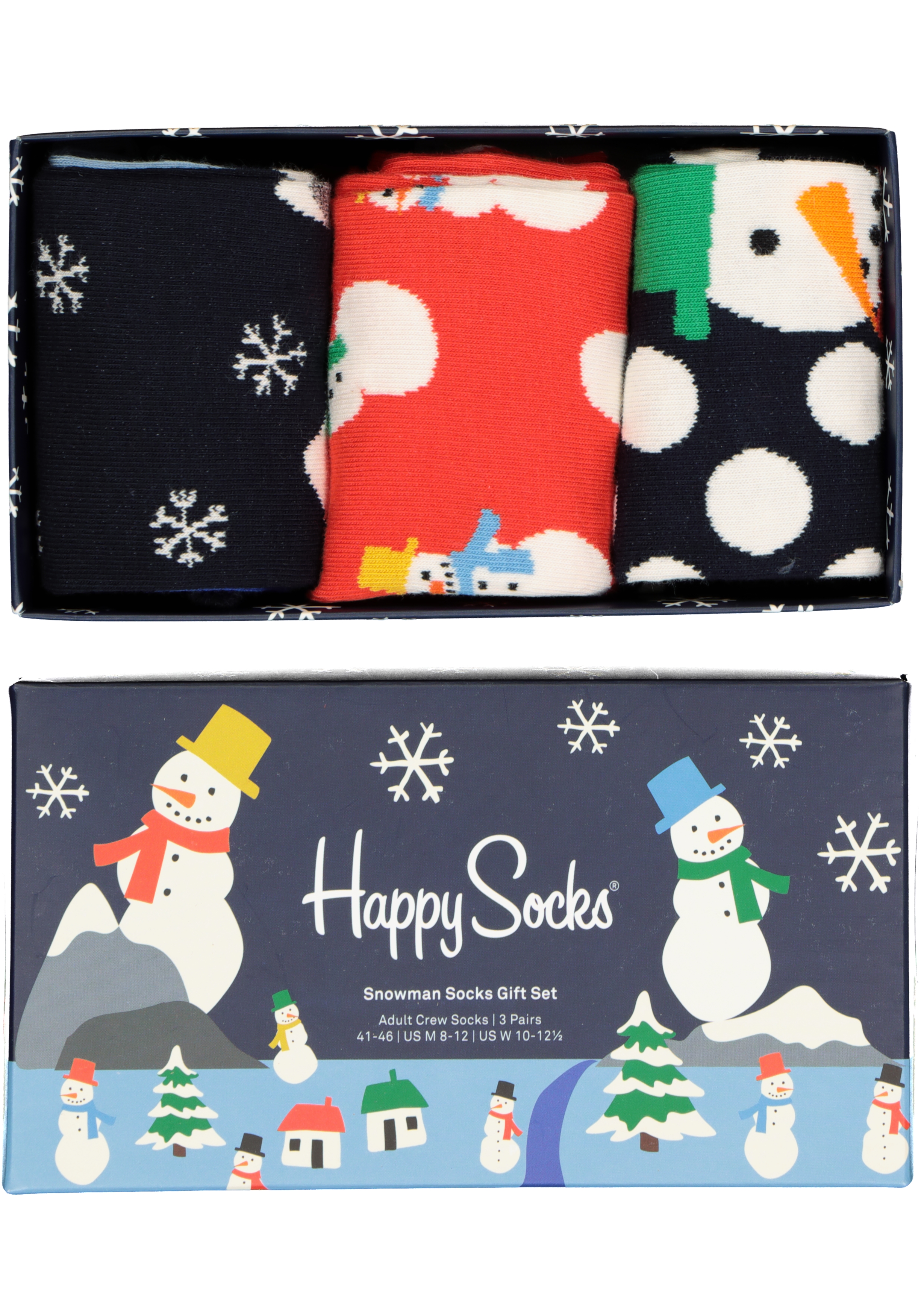 Happy Socks Snowman Socks Gift Set (3-pack), unisex sokken, rood met wit en blauwe sneeuwpret