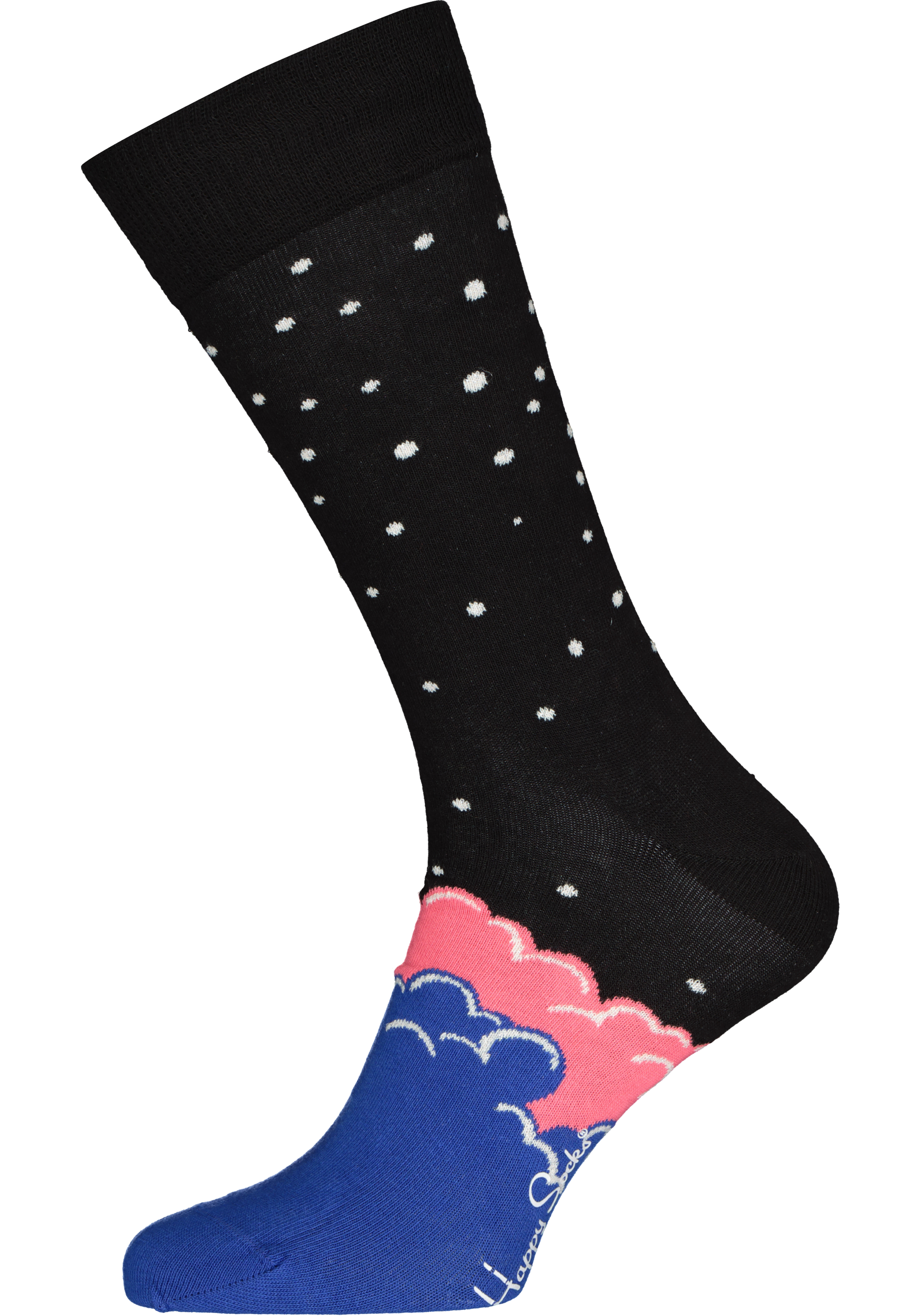 Happy Socks Over The Cloud Sock, roze en kobalt met zwart