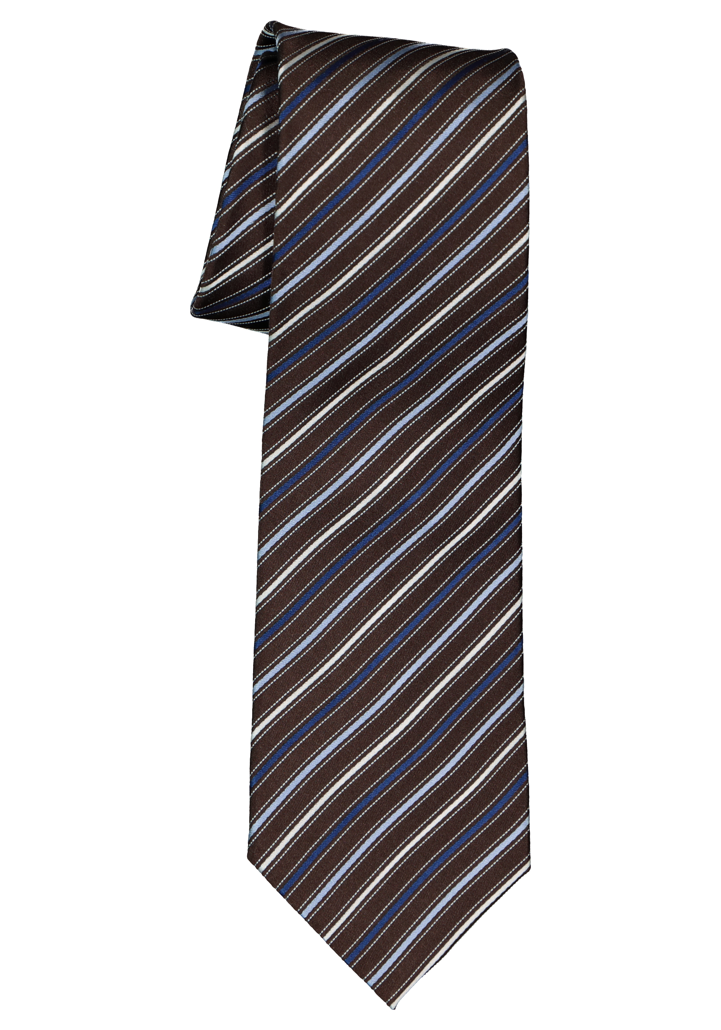 Michaelis  stropdas, zijde, donkerbruin met blauw en wit gestreept