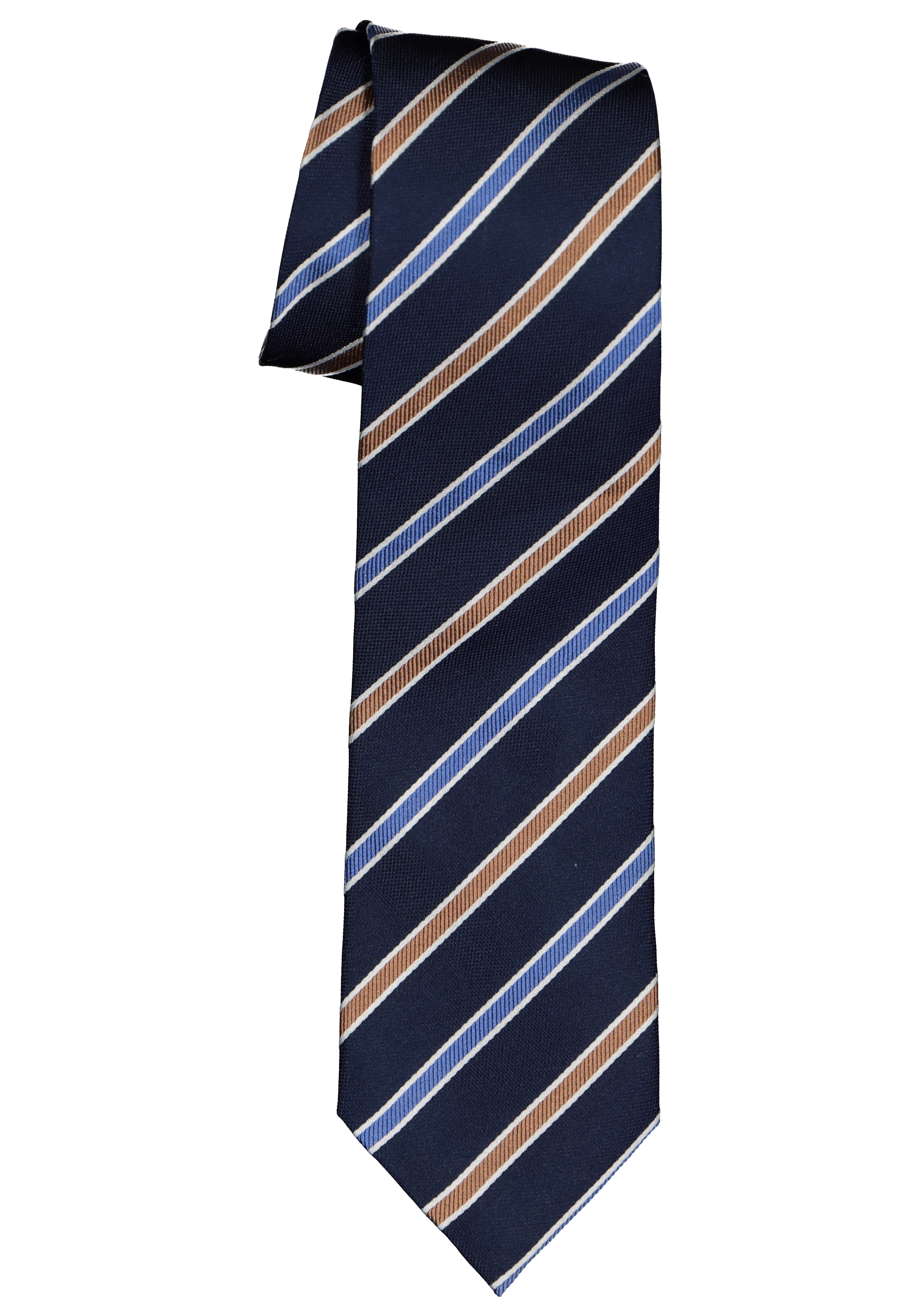Michaelis  stropdas, zijde, blauw met camel en wit gestreept