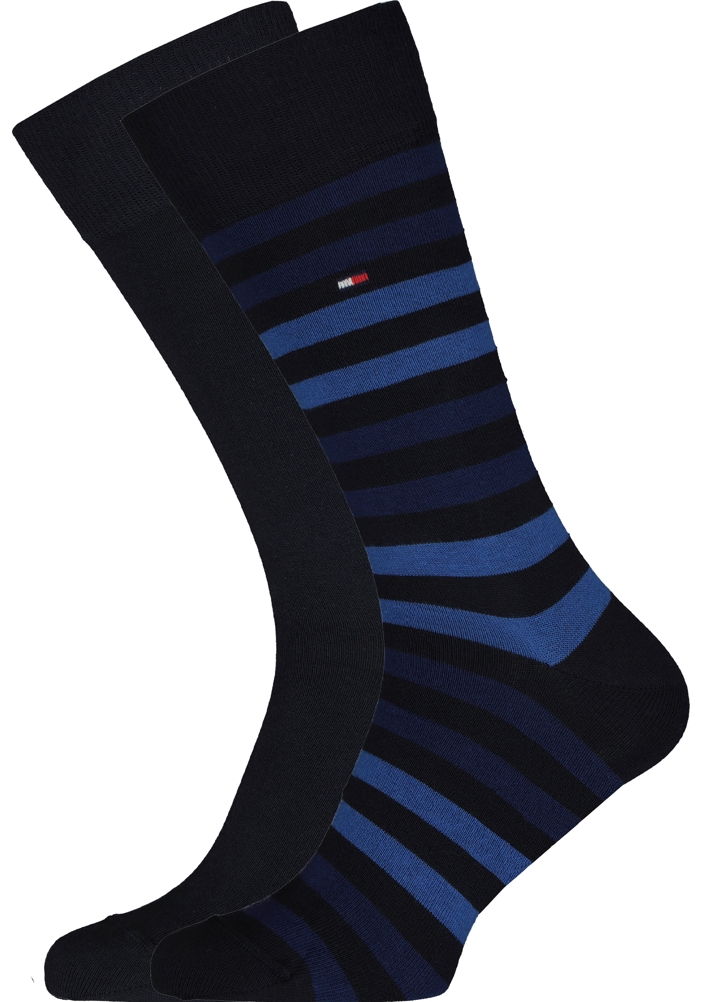 Tommy Hilfiger Duo Stripe Socks (2-pack), herensokken katoen, gestreept en uni, blauw