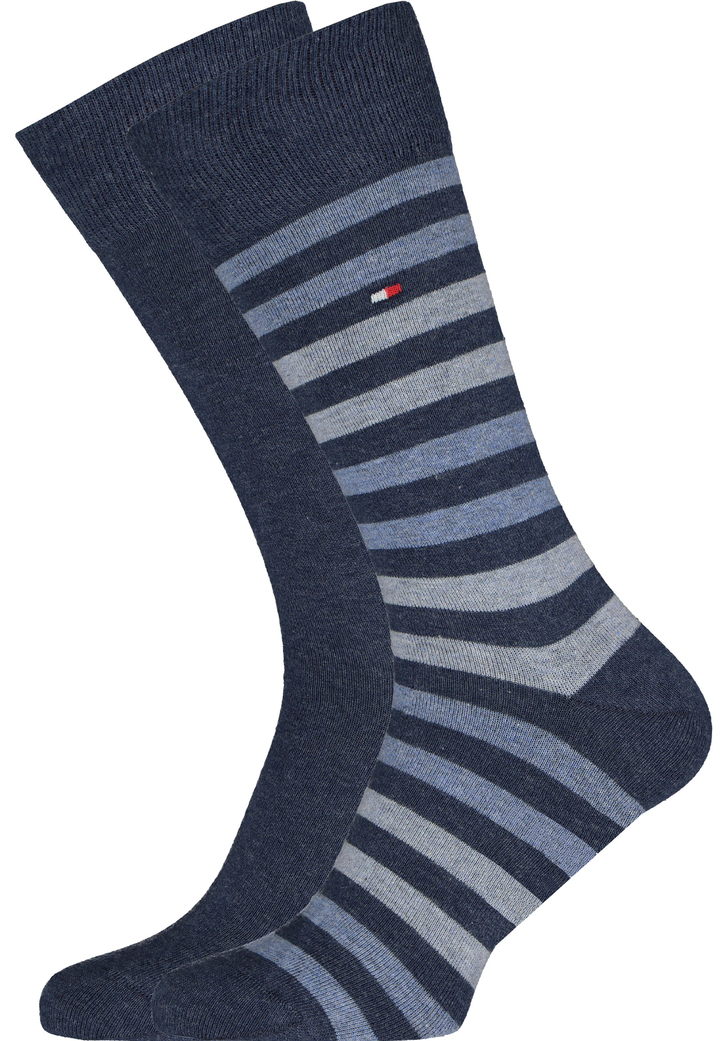 Tommy Hilfiger Duo Stripe Socks (2-pack), herensokken katoen, gestreept en uni, jeans blauw