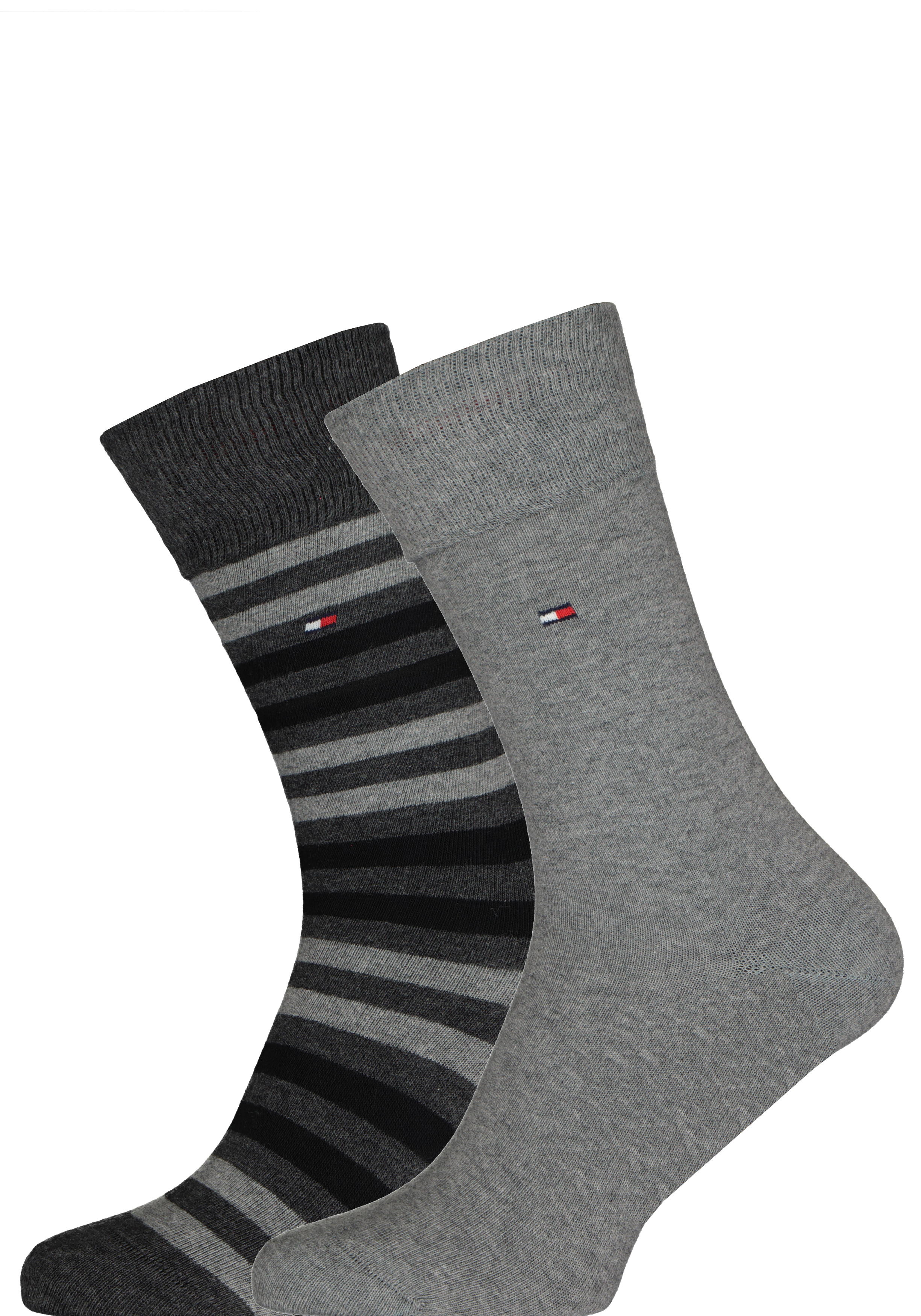Tommy Hilfiger Duo Stripe Socks (2-pack), herensokken katoen, gestreept en uni, antraciet grijs