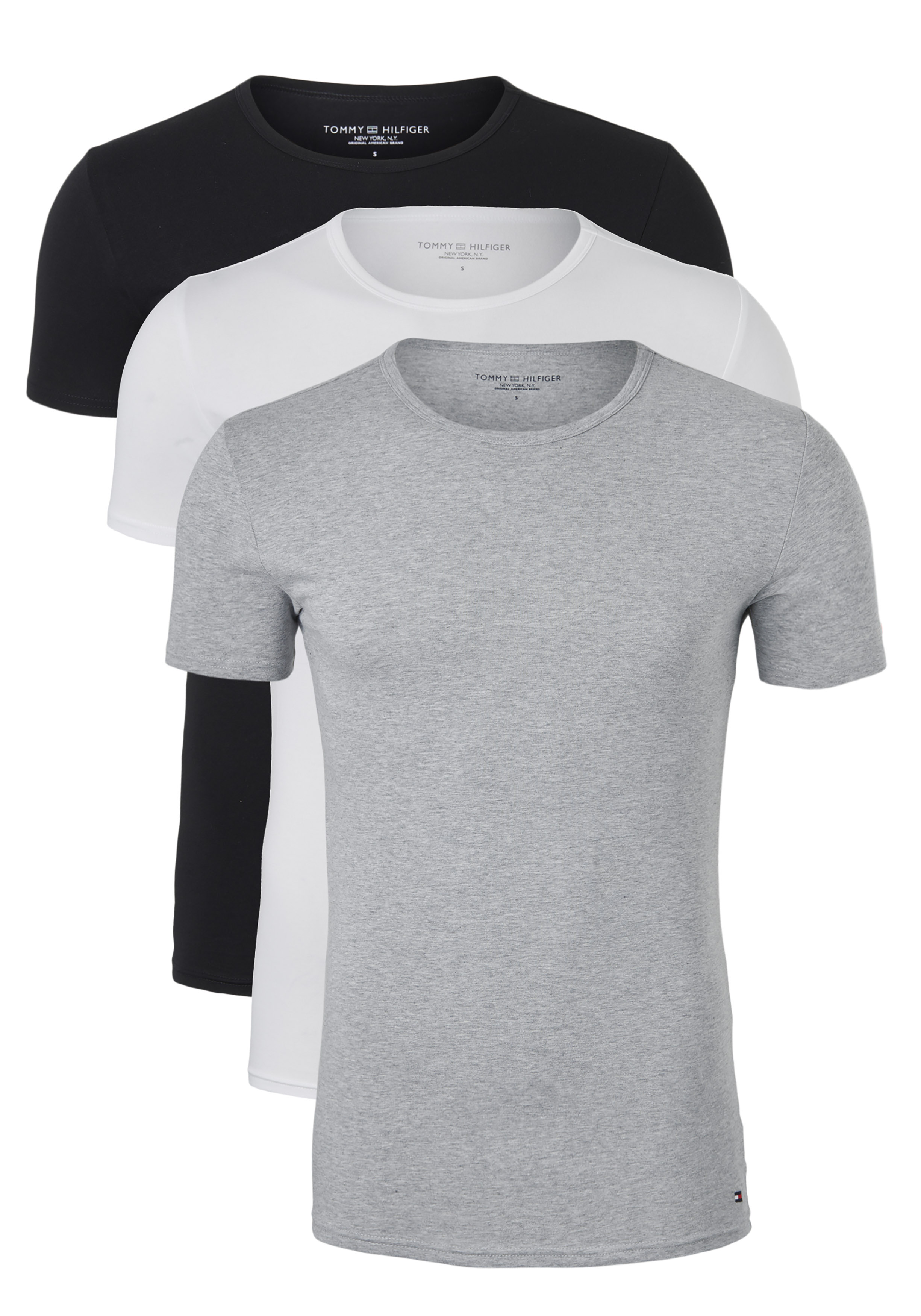 Tommy Hilfiger Cotton stretch T-shirts (3-pack), heren T-shirts O-hals, zwart, wit, grijs