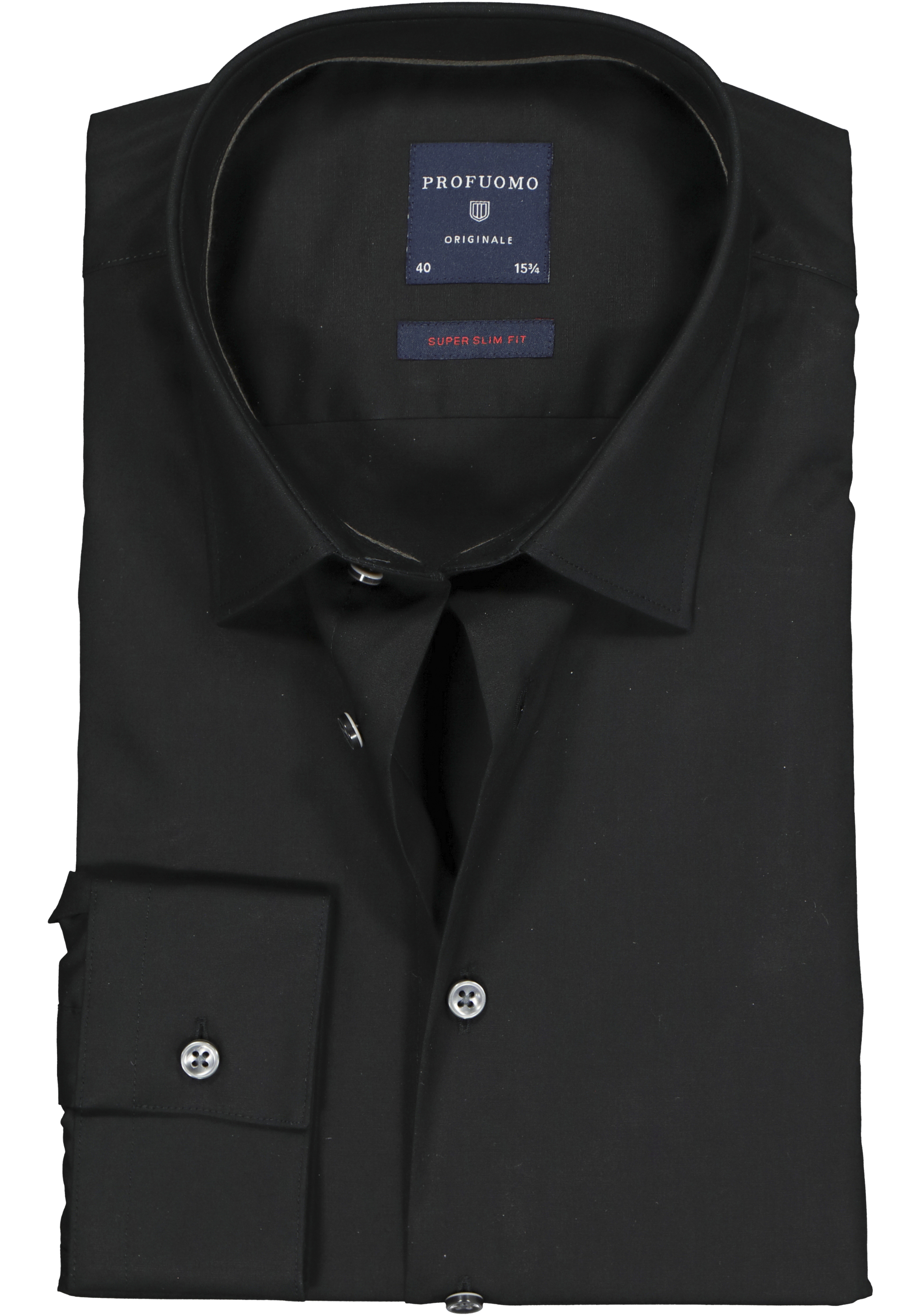 Profuomo Originale super slim fit overhemd, stretch poplin, zwart