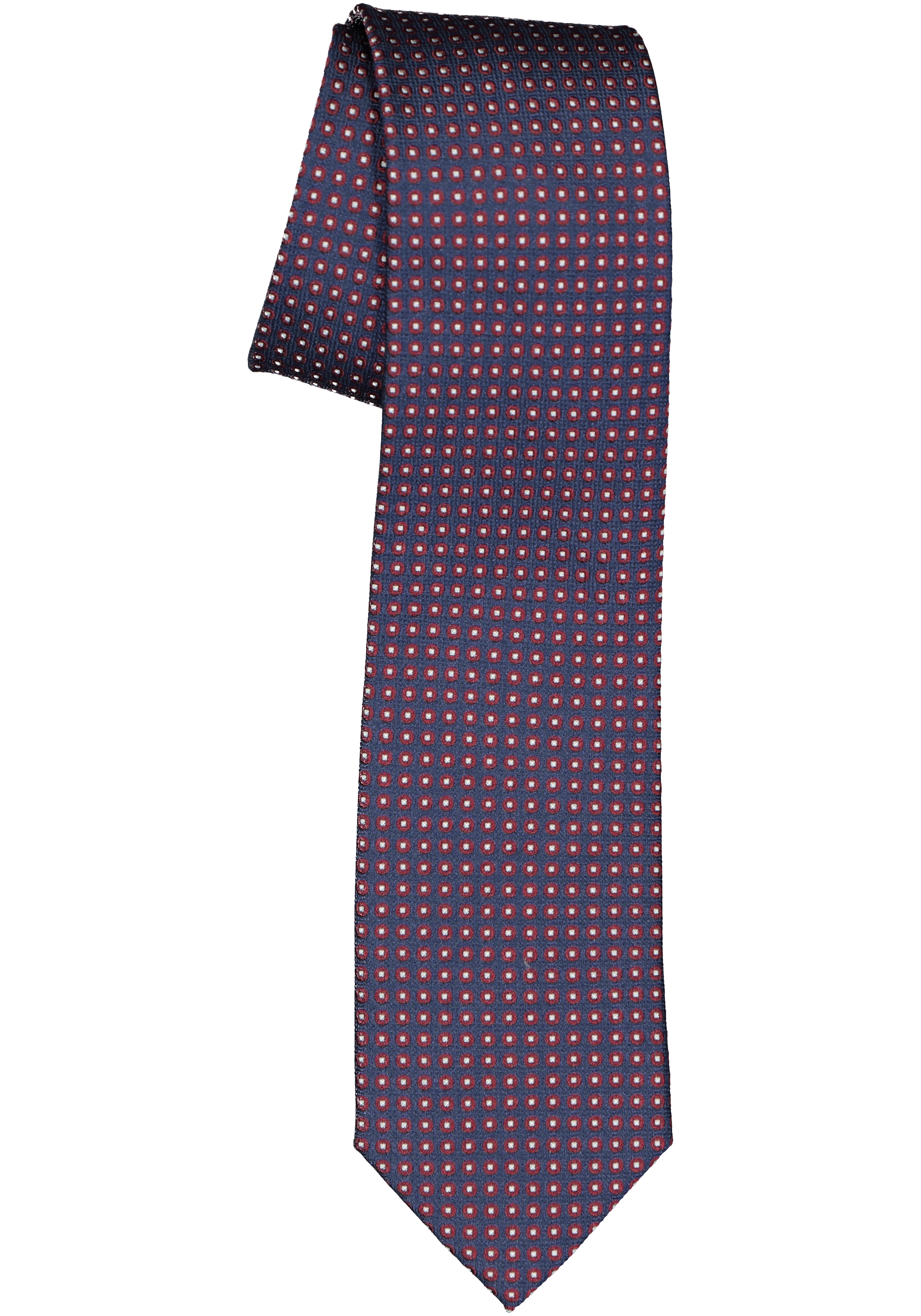 Michaelis  stropdas, zijde, blauw met bordeaux rood en wit dessin