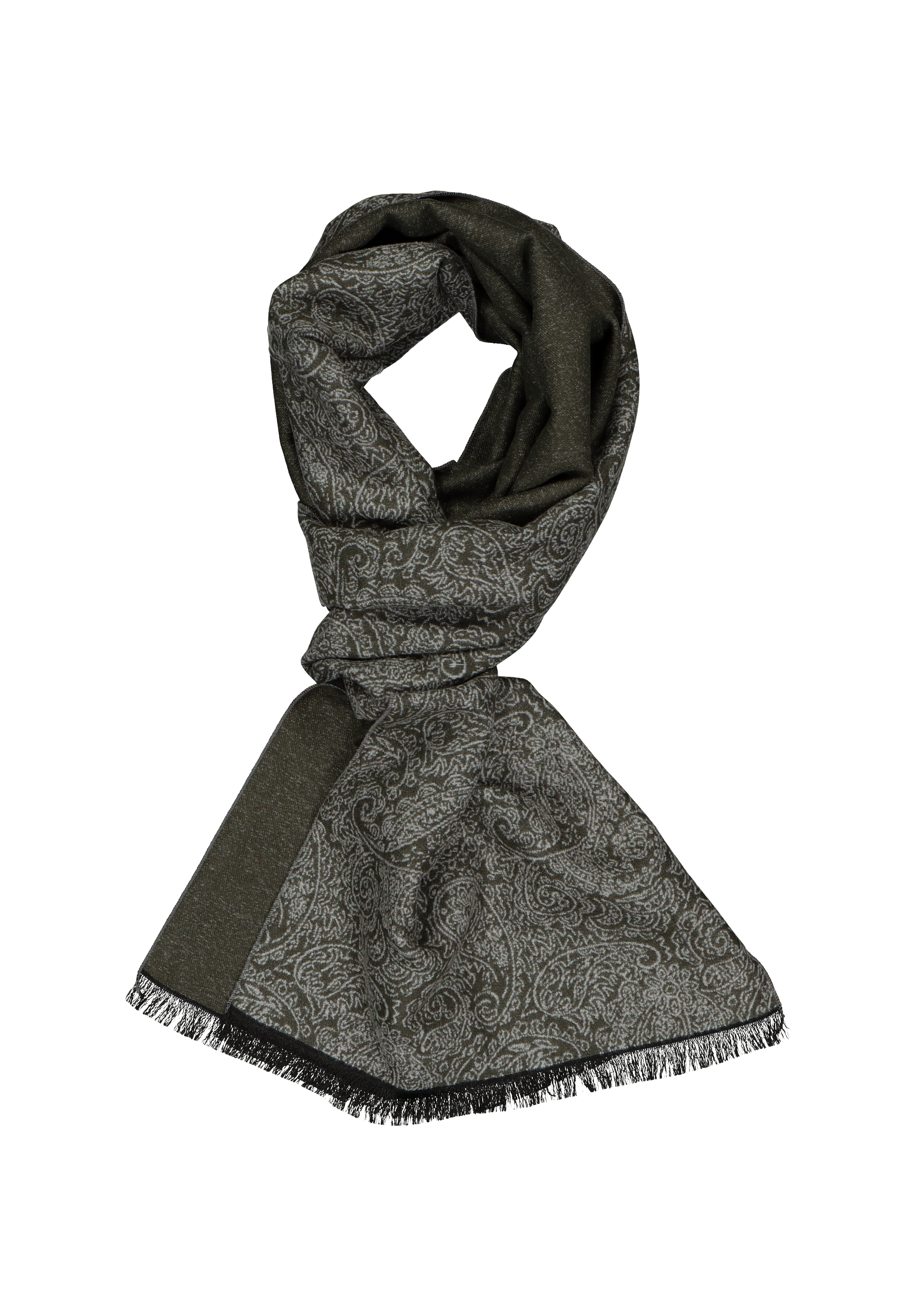 Michaelis  heren sjaal, olijfgroen met grijs dessin