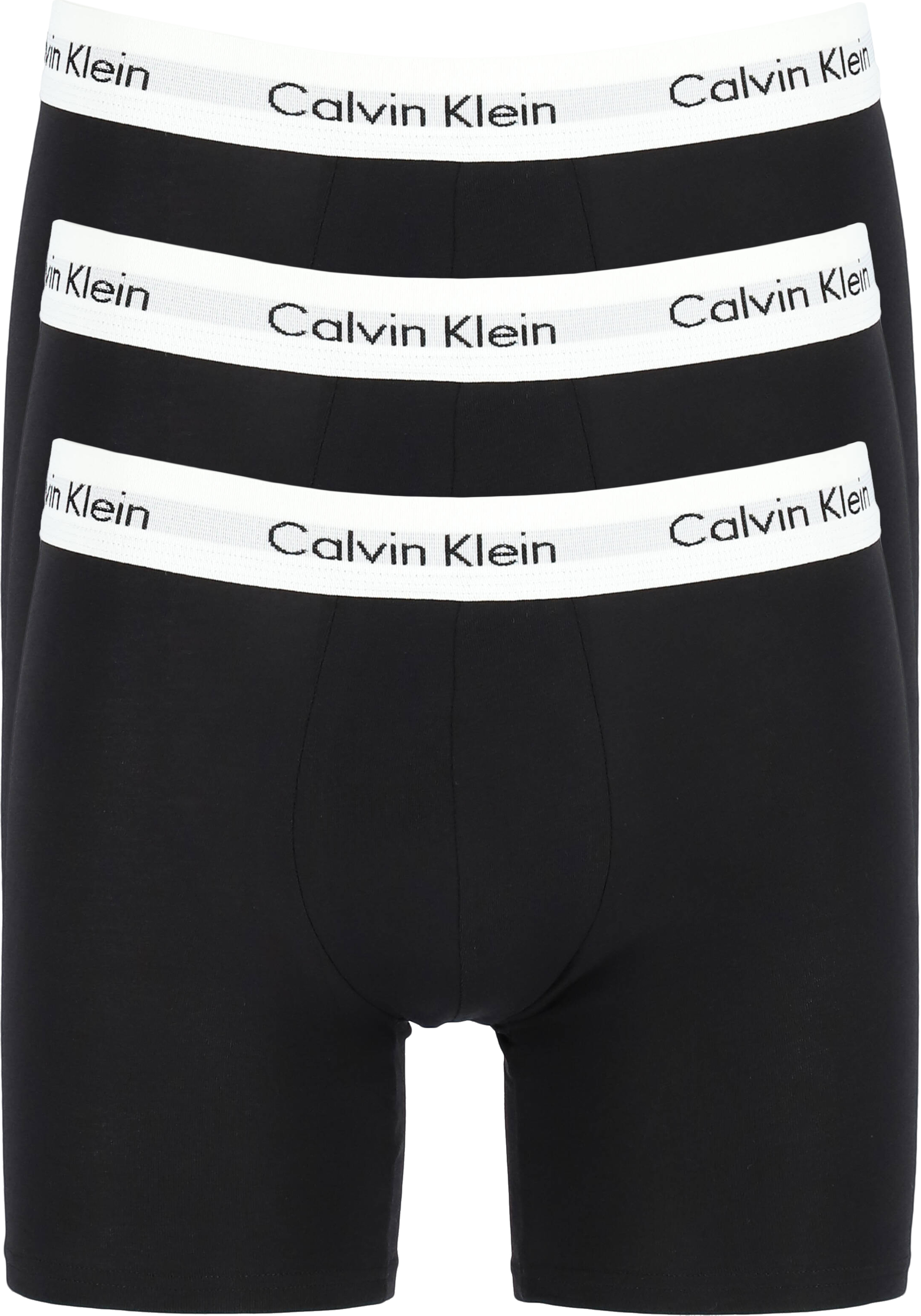Calvin Klein Cotton Stretch boxer brief (3-pack), heren boxers extra lang, zwart met witte tailleband  