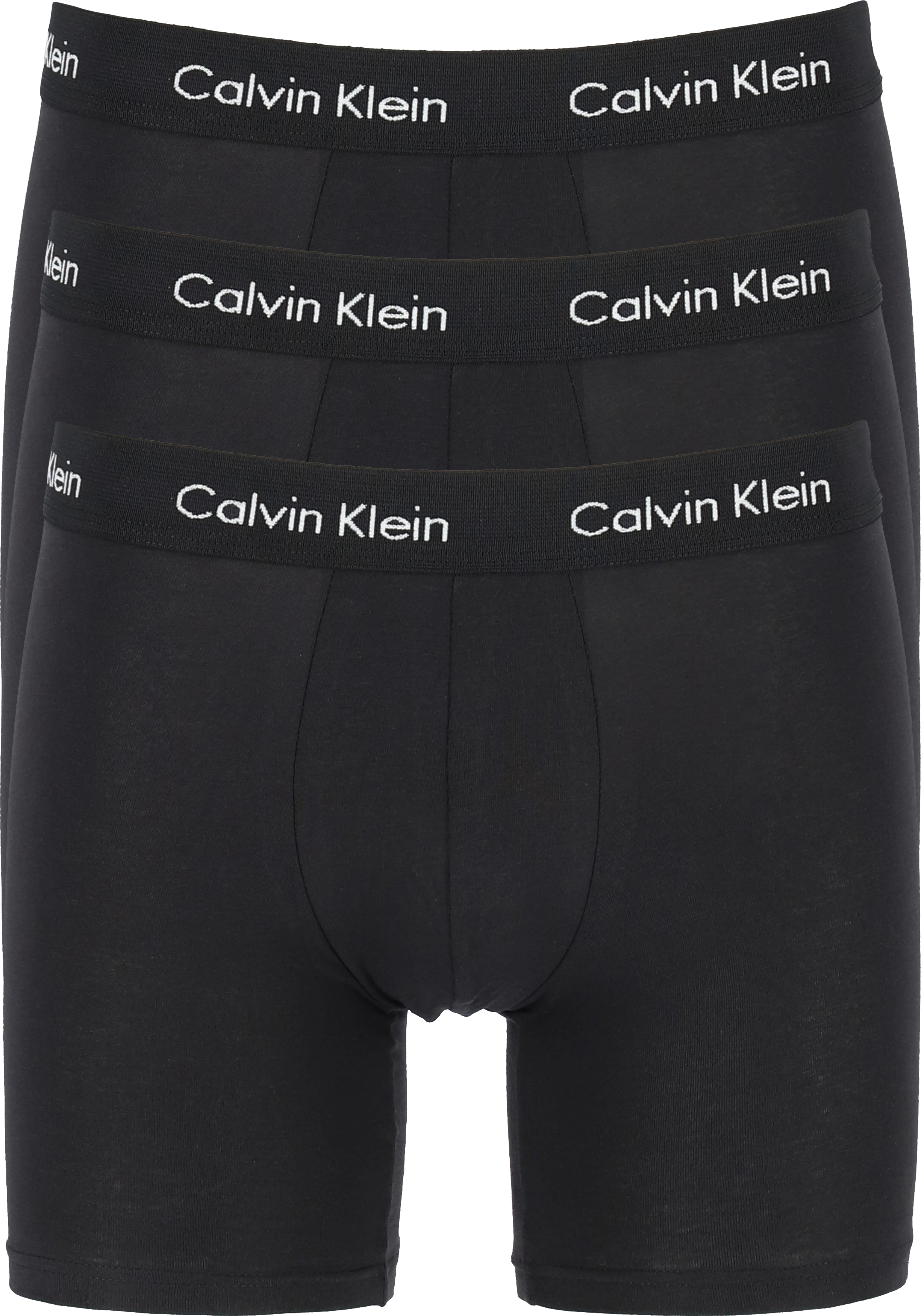 Calvin Klein Cotton Stretch boxer brief (3-pack), heren boxers extra lang, zwart met zwarte tailleband 