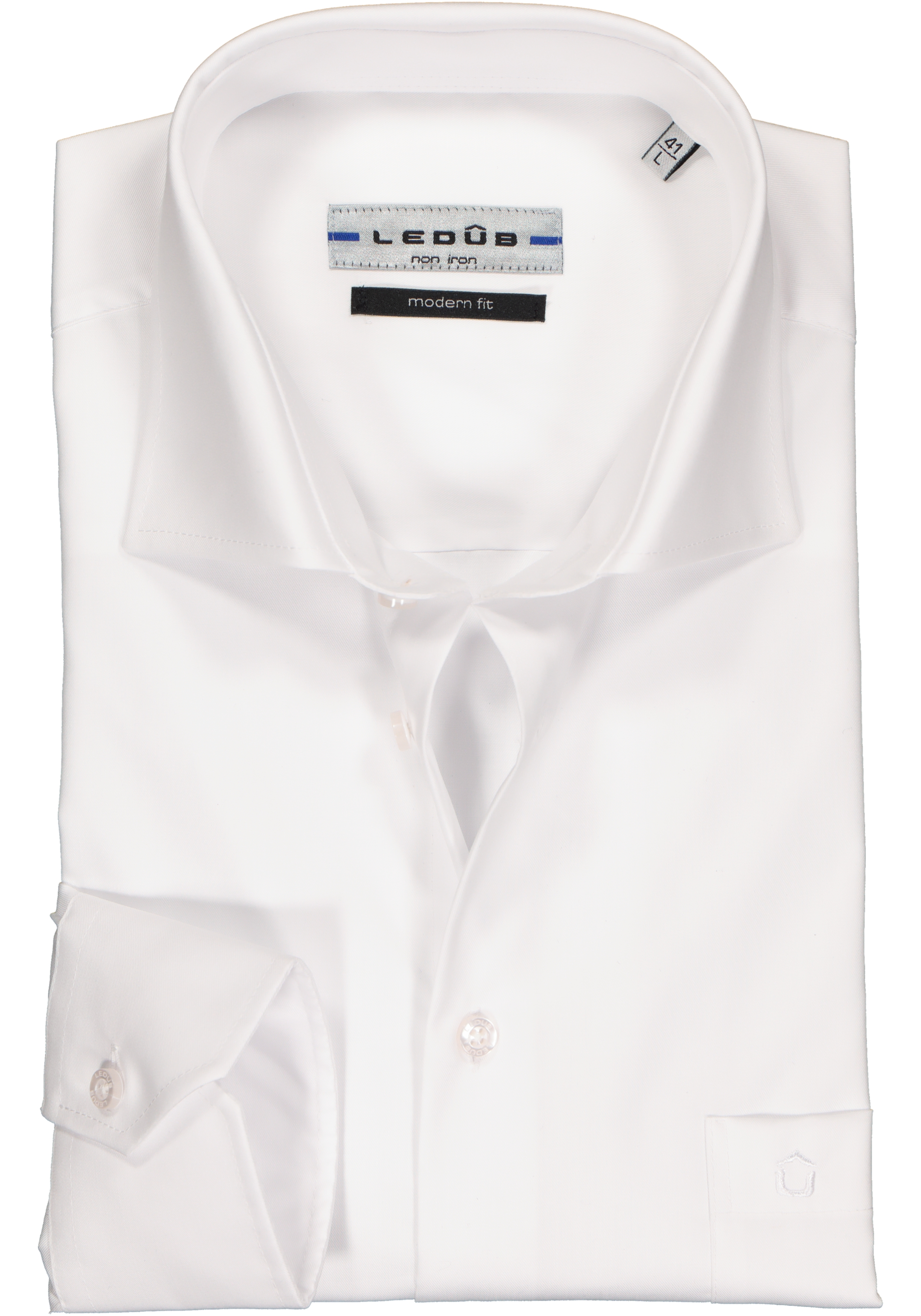 Ledub modern fit overhemd, mouwlengte 7, wit twill 
