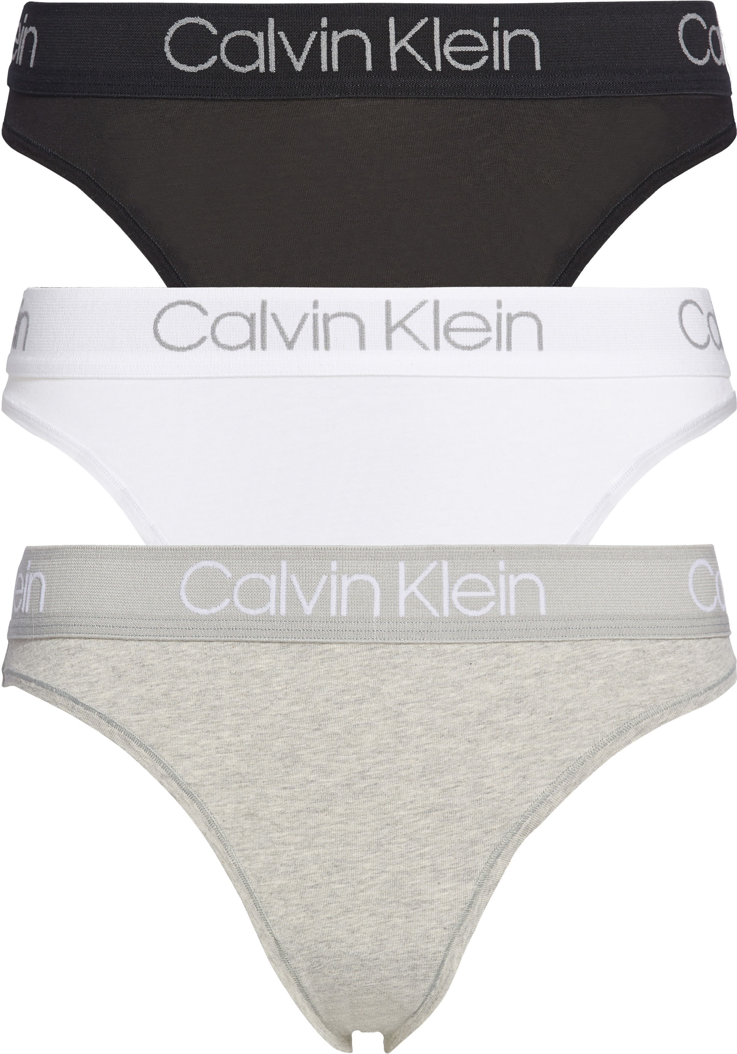 Calvin Klein dames tanga slips (3-pack), met hoge beenuitsnijding,  zwart, wit en grijs