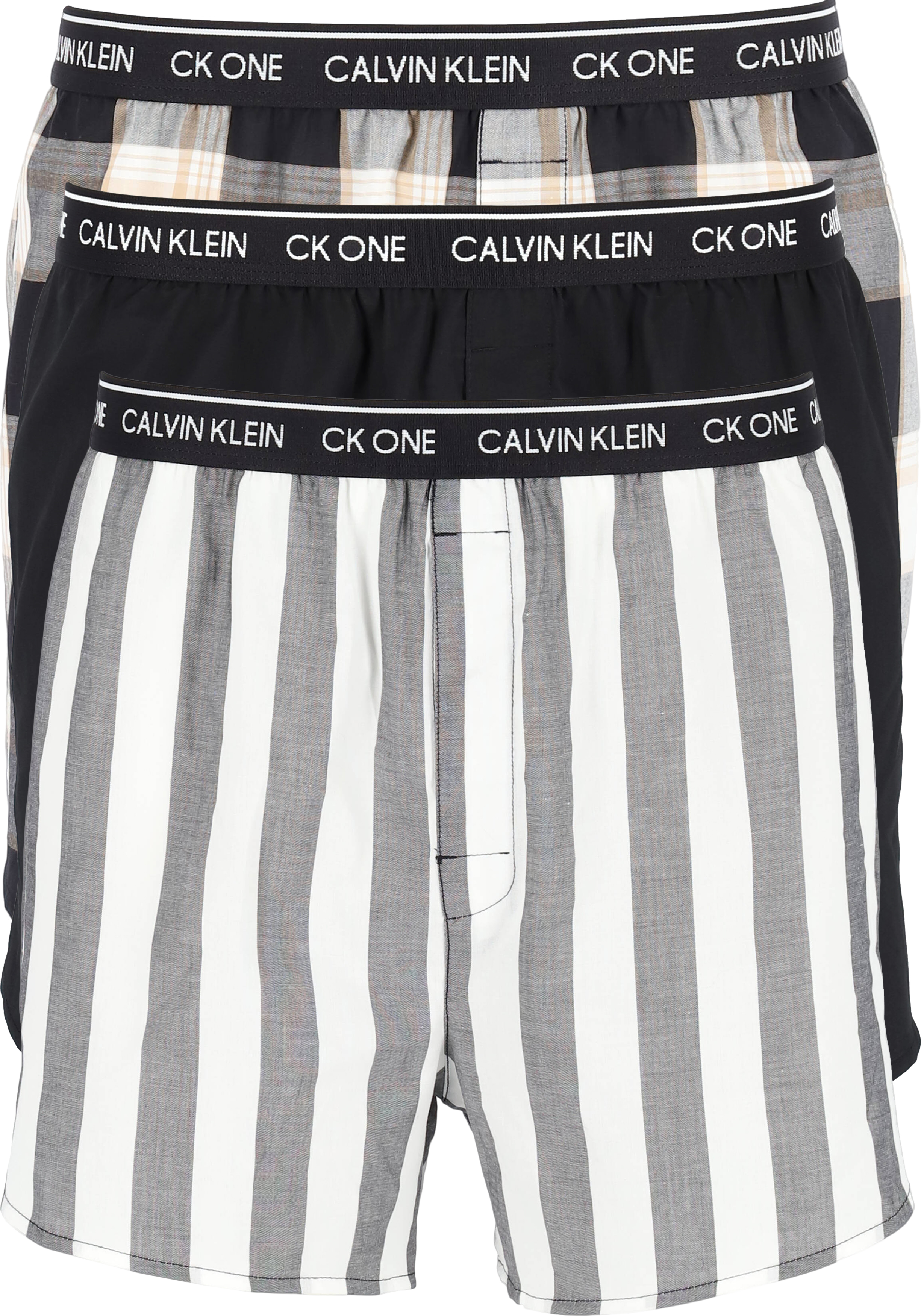 Calvin Klein Woven Boxers Slim Fit (3-pack), wijde boxers katoen, zwart en geruit